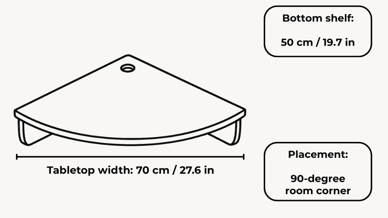 Wall Mounted Corner Desk | Floating Laptop Desk with Shelf dimensions