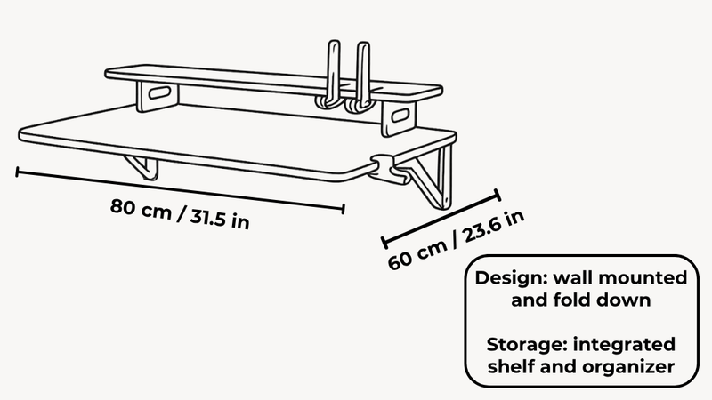 Wandmontierbarer Klappschreibtisch für kleine Räume und Home Office dimensions