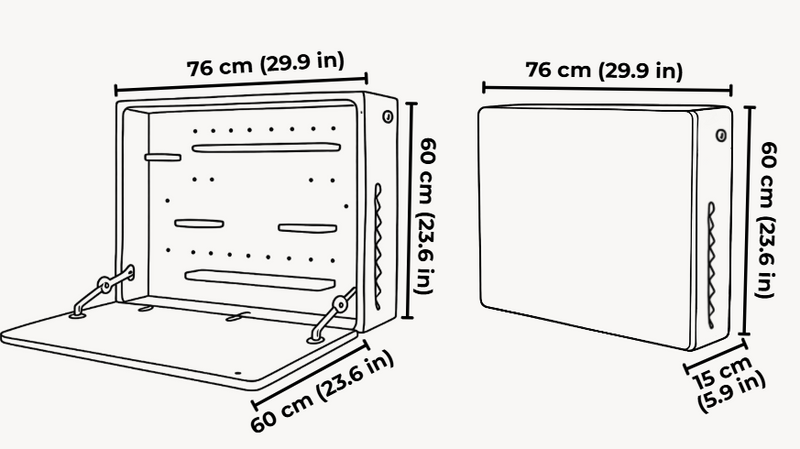 Adjustable Murphy Desk | Wall Mounted Fold Down Desk with Shelves dimensions