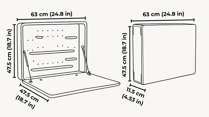 Compact Murphy Desk | Fold Down Wall Mounted Desk with Shelves dimensions