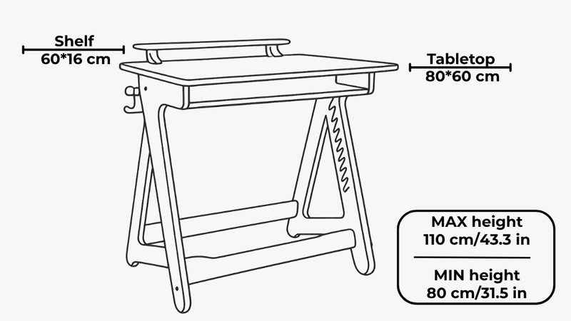 Adjustable Plywood Standing Desk | Compact Ergonomic Sit Stand Desk dimensions