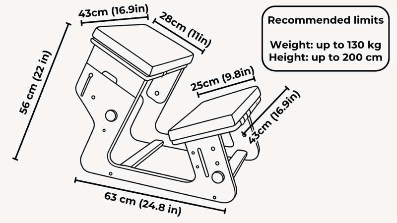 Adjustable Kneeling Chair | Ergonomic Plywood Posture Chair with Cushions dimensions