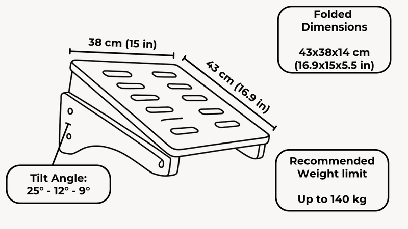 Adjustable Wooden Footrest for Desk with Three Tilt Angles dimensions
