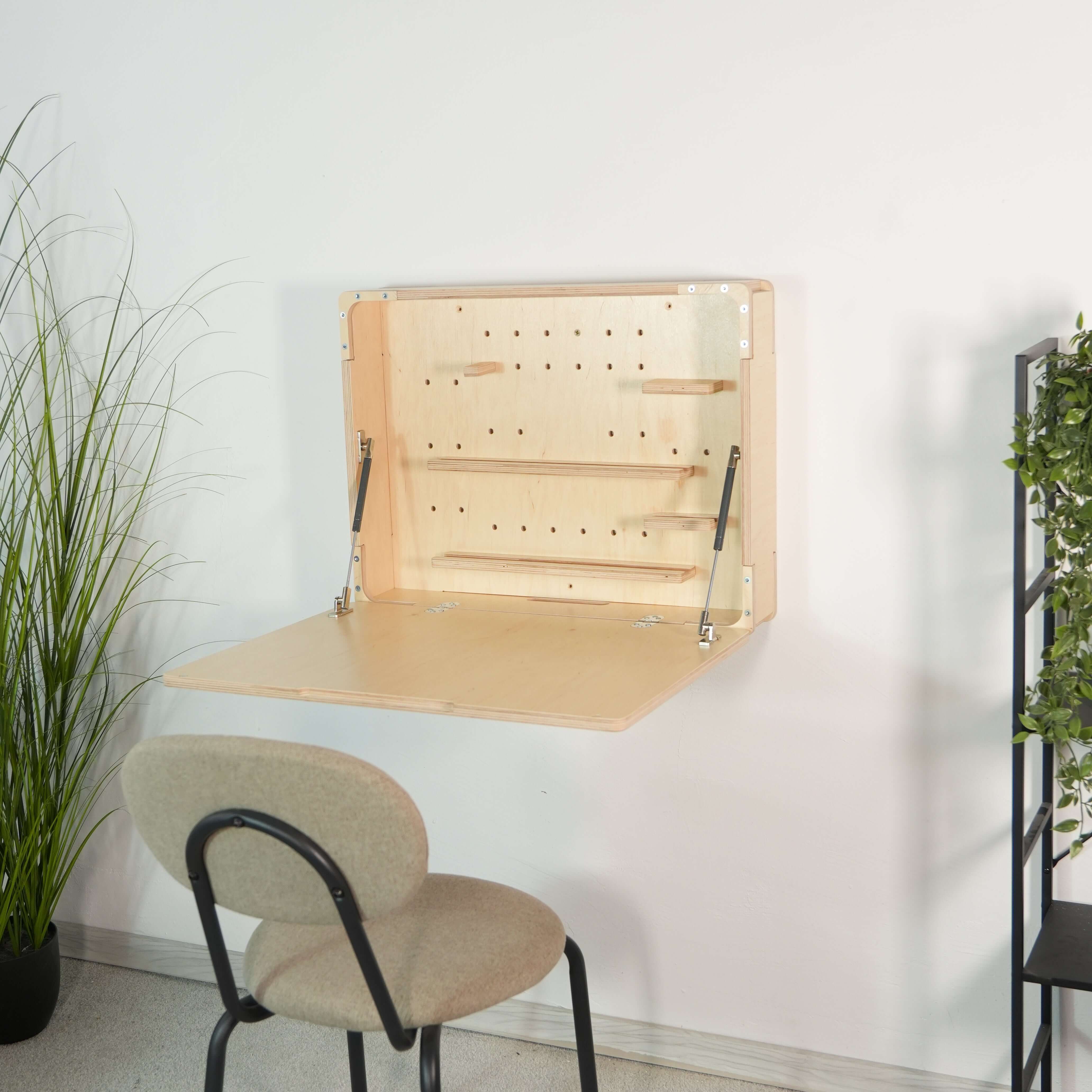 Wall Mounted Fold Down Mini Desk | Compact Plywood Floating Workspace