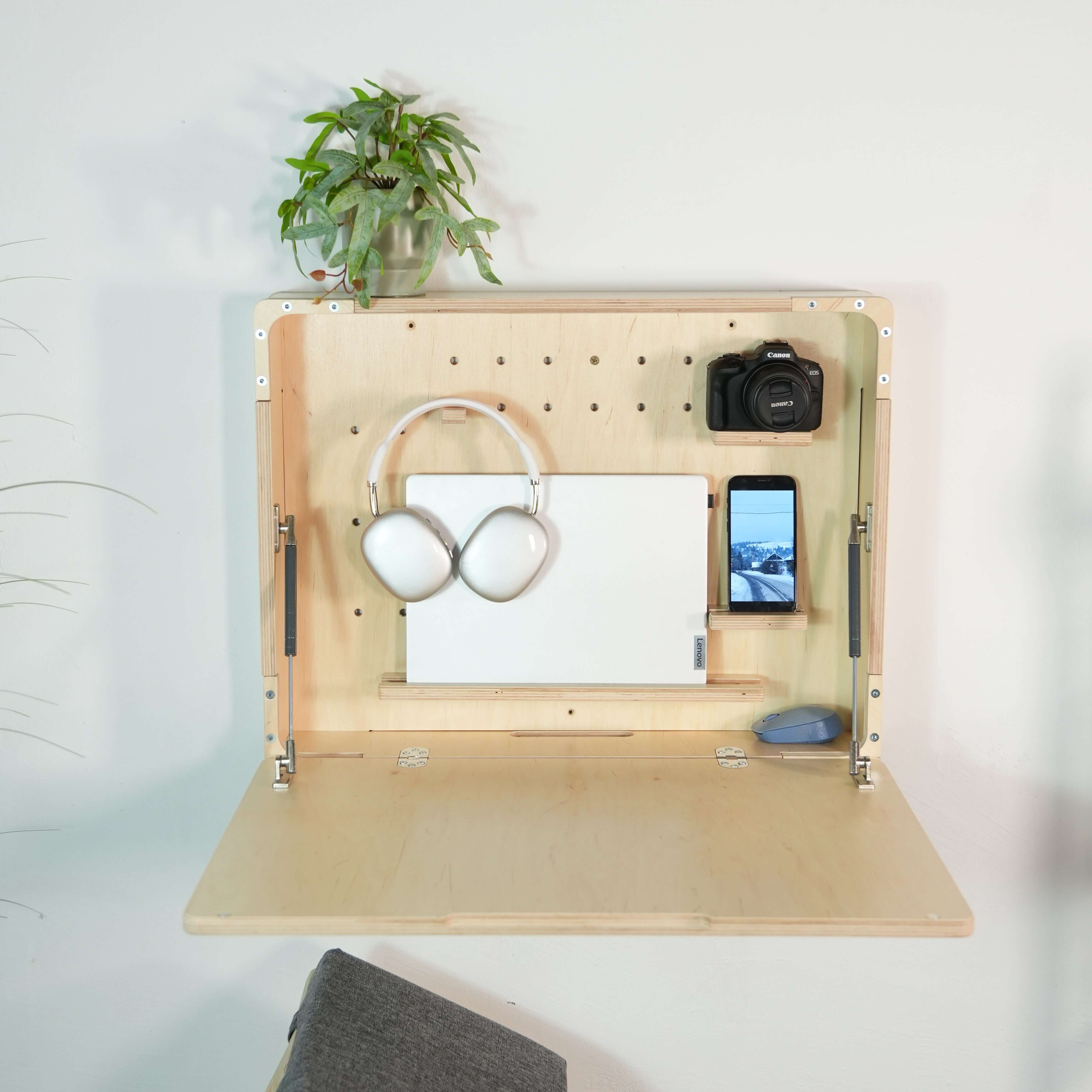 Wall Mounted Fold Down Mini Desk | Compact Plywood Floating Workspace