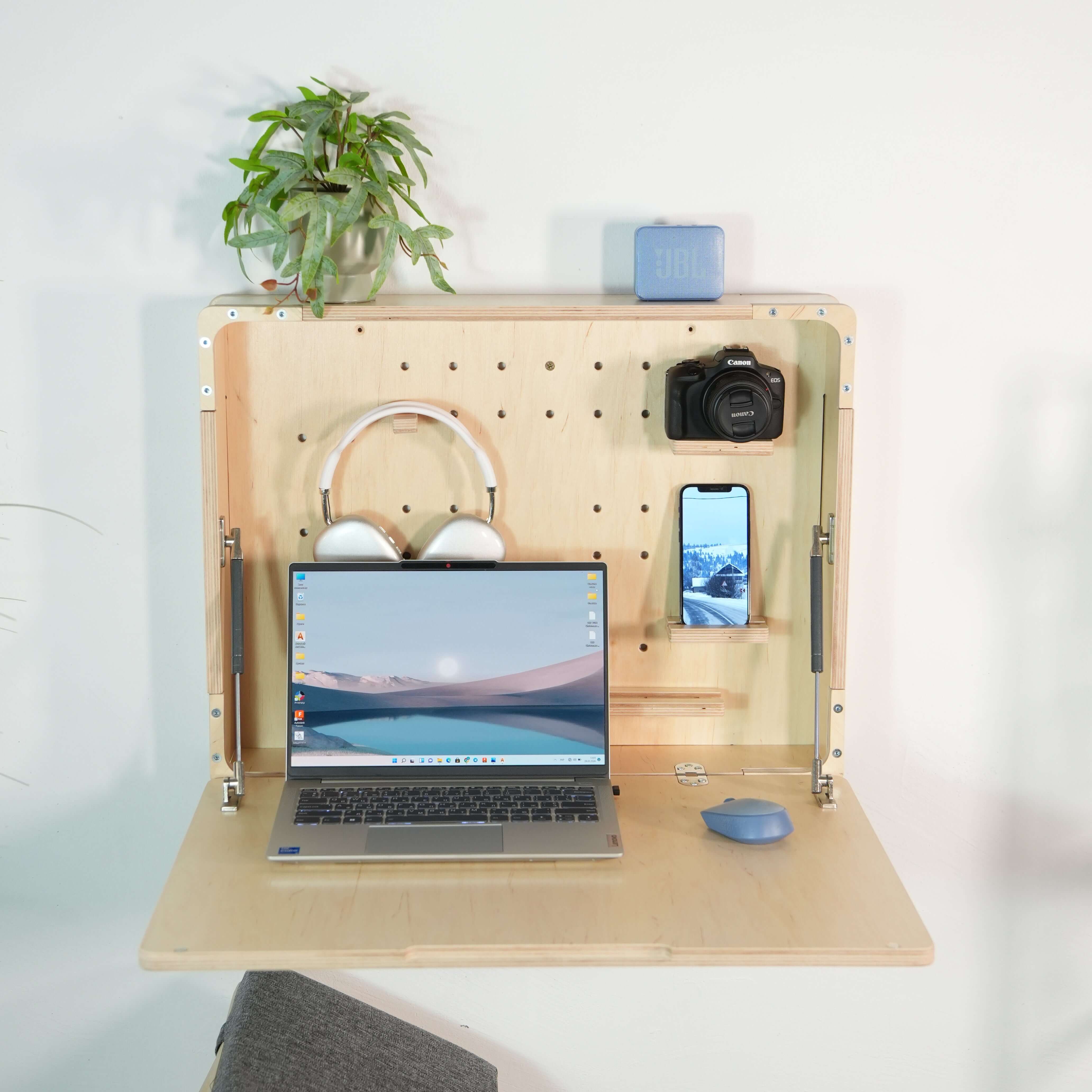 Wall Mounted Fold Down Mini Desk | Compact Plywood Floating Workspace