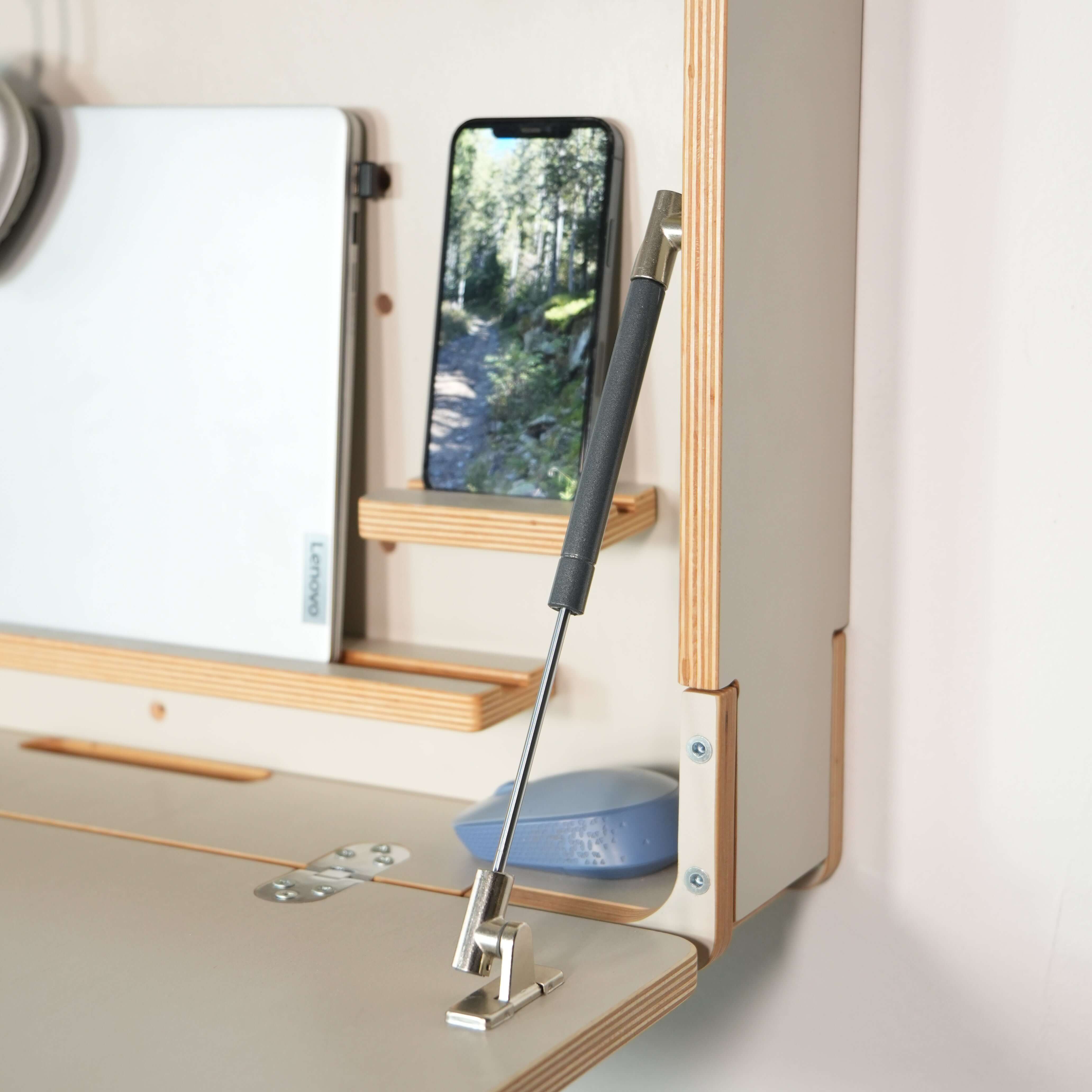 Mini Wall Mounted Fold Down Desk | Compact Plywood Floating Workspace
