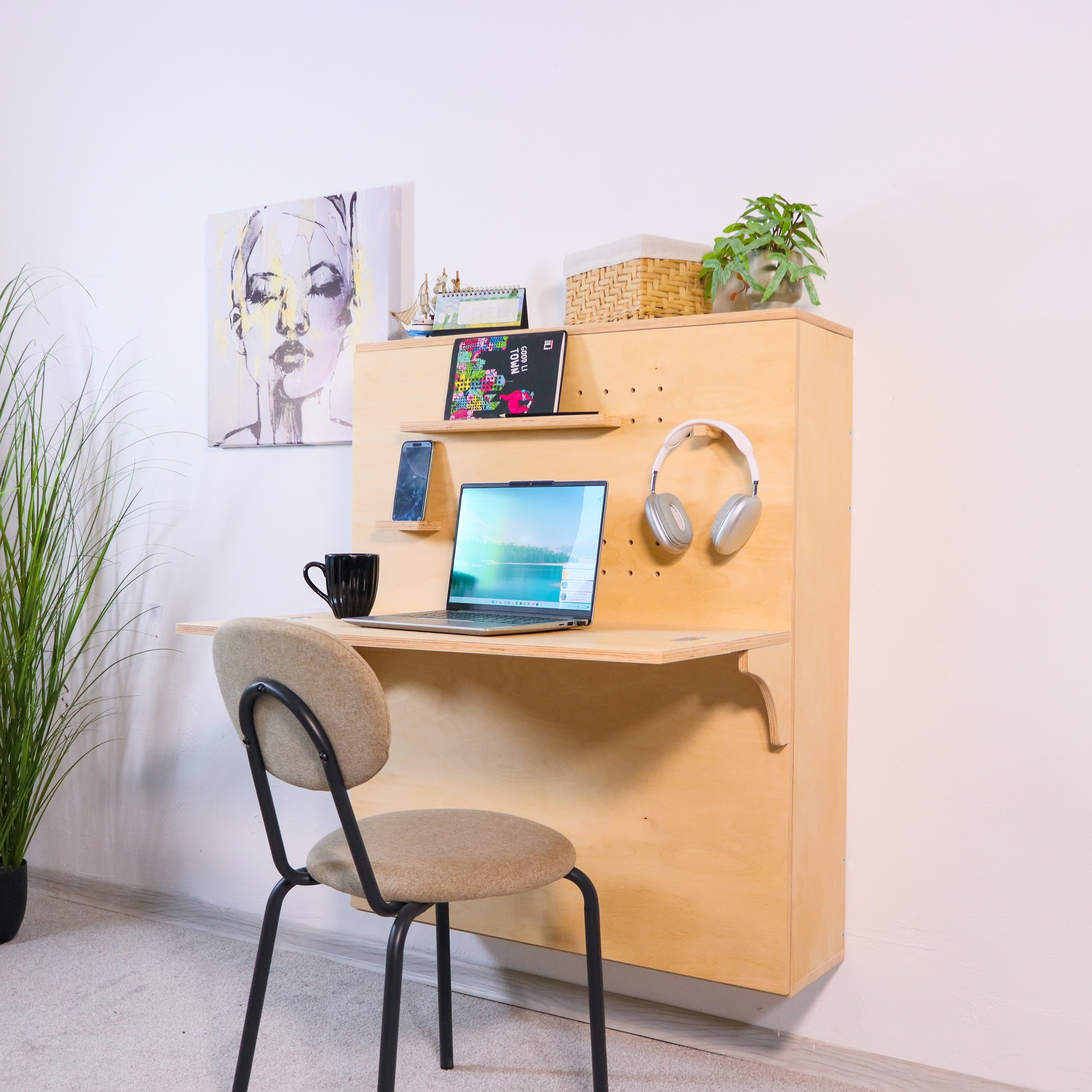 Murphy Bed with Desk and Storage Shelves for Home Office