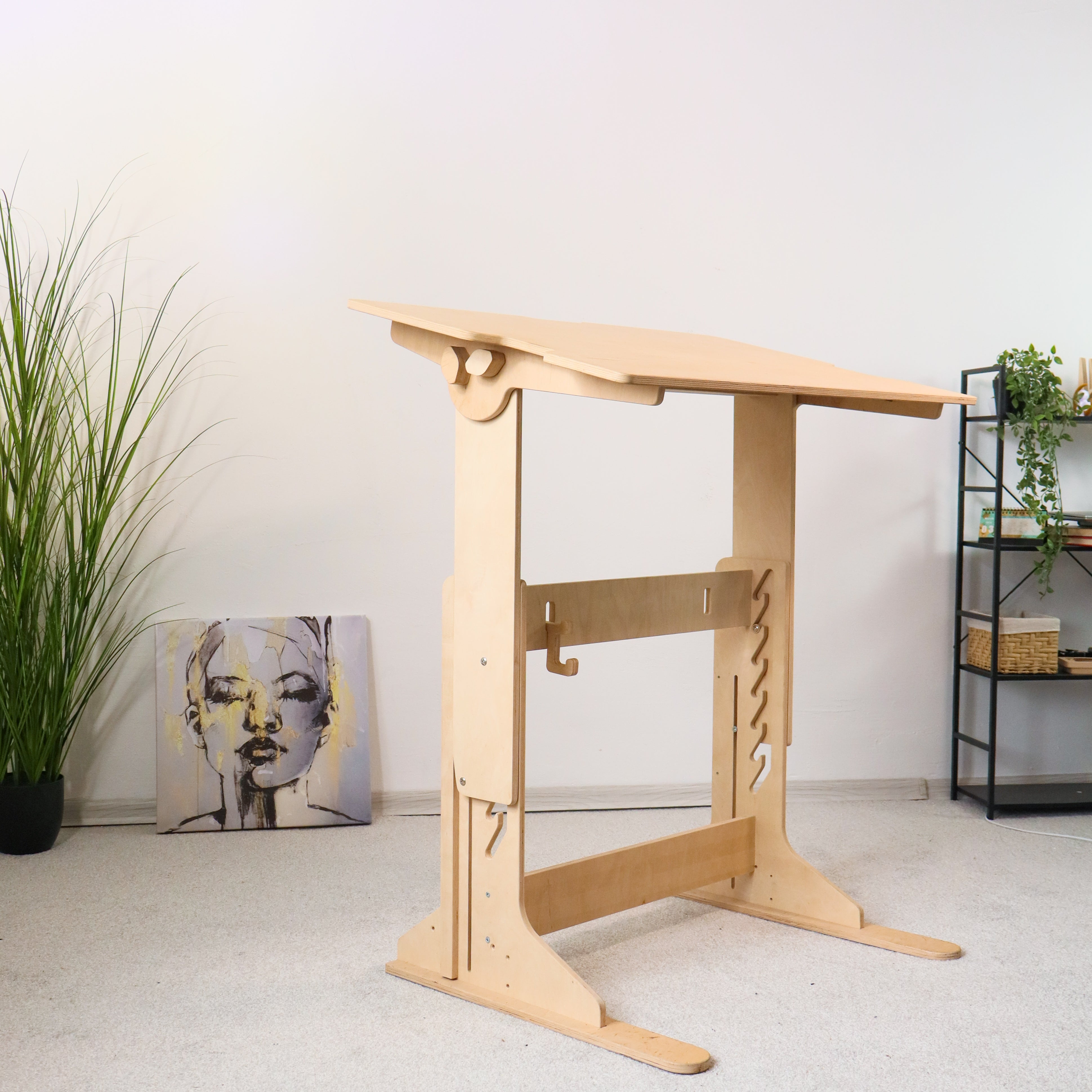 Adjustable Plywood Standing Desk | Ergonomic Sit Stand Desk with Shelf