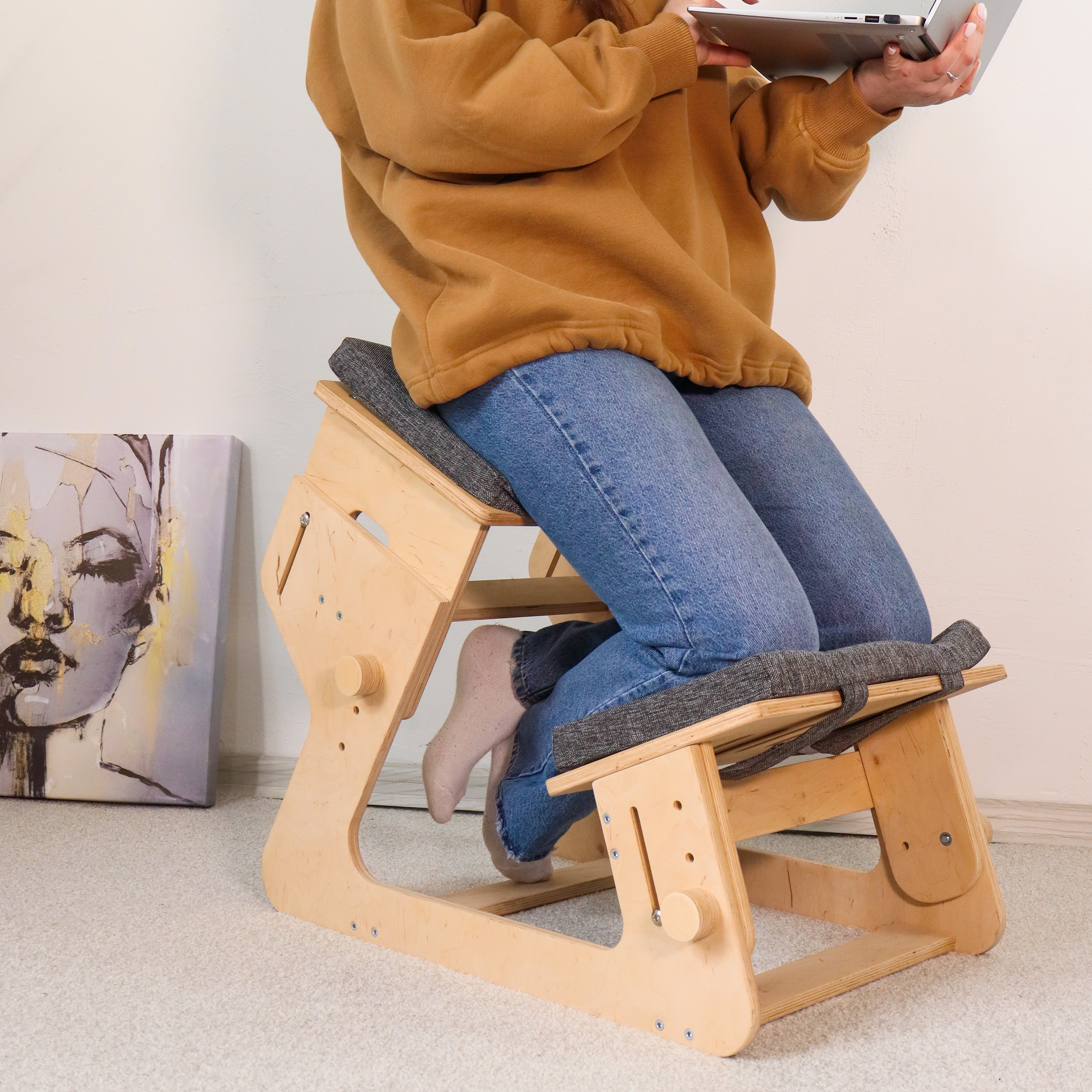 Adjustable Kneeling Chair | Ergonomic Plywood Posture Chair with Cushions