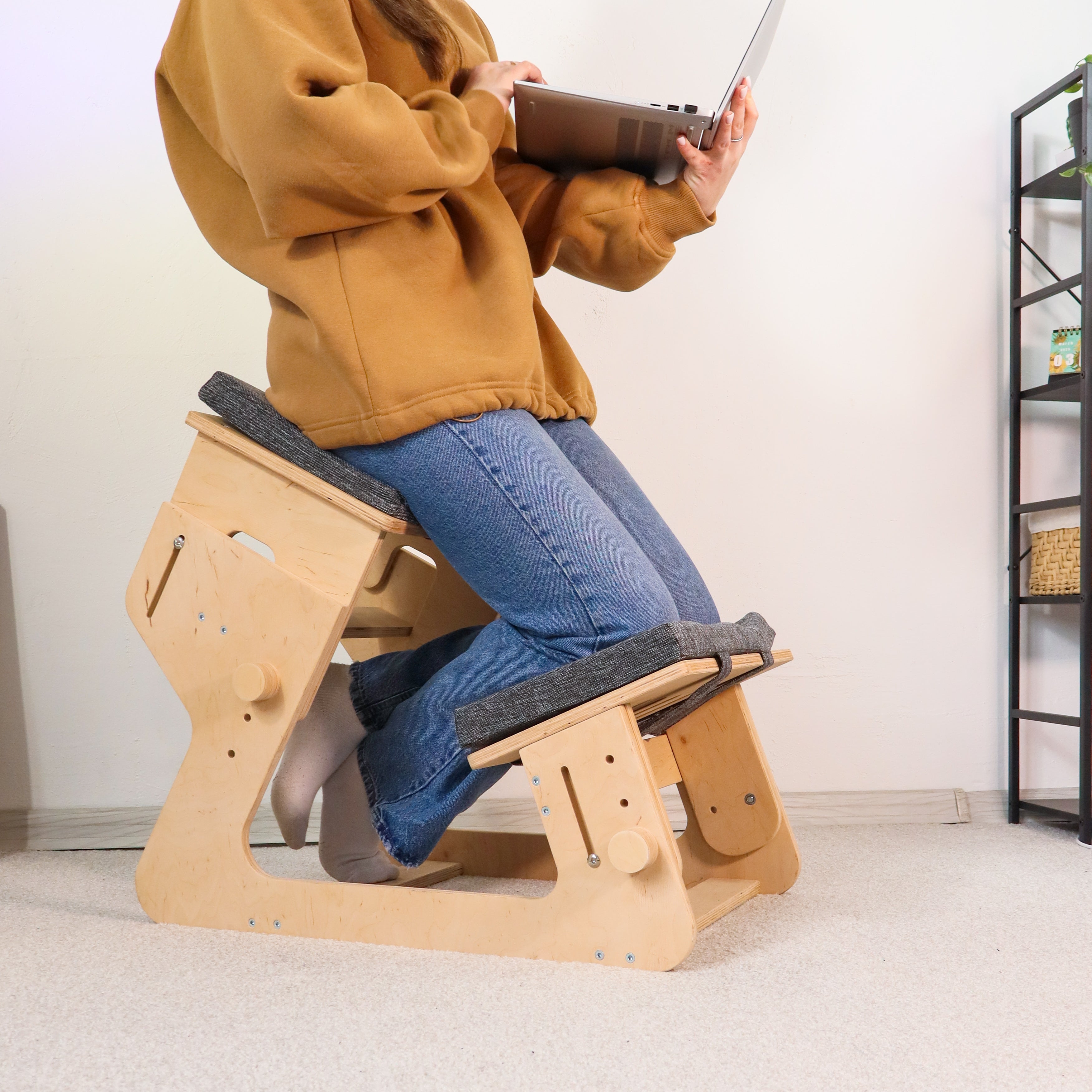 Adjustable Kneeling Chair | Ergonomic Plywood Posture Chair with Cushions