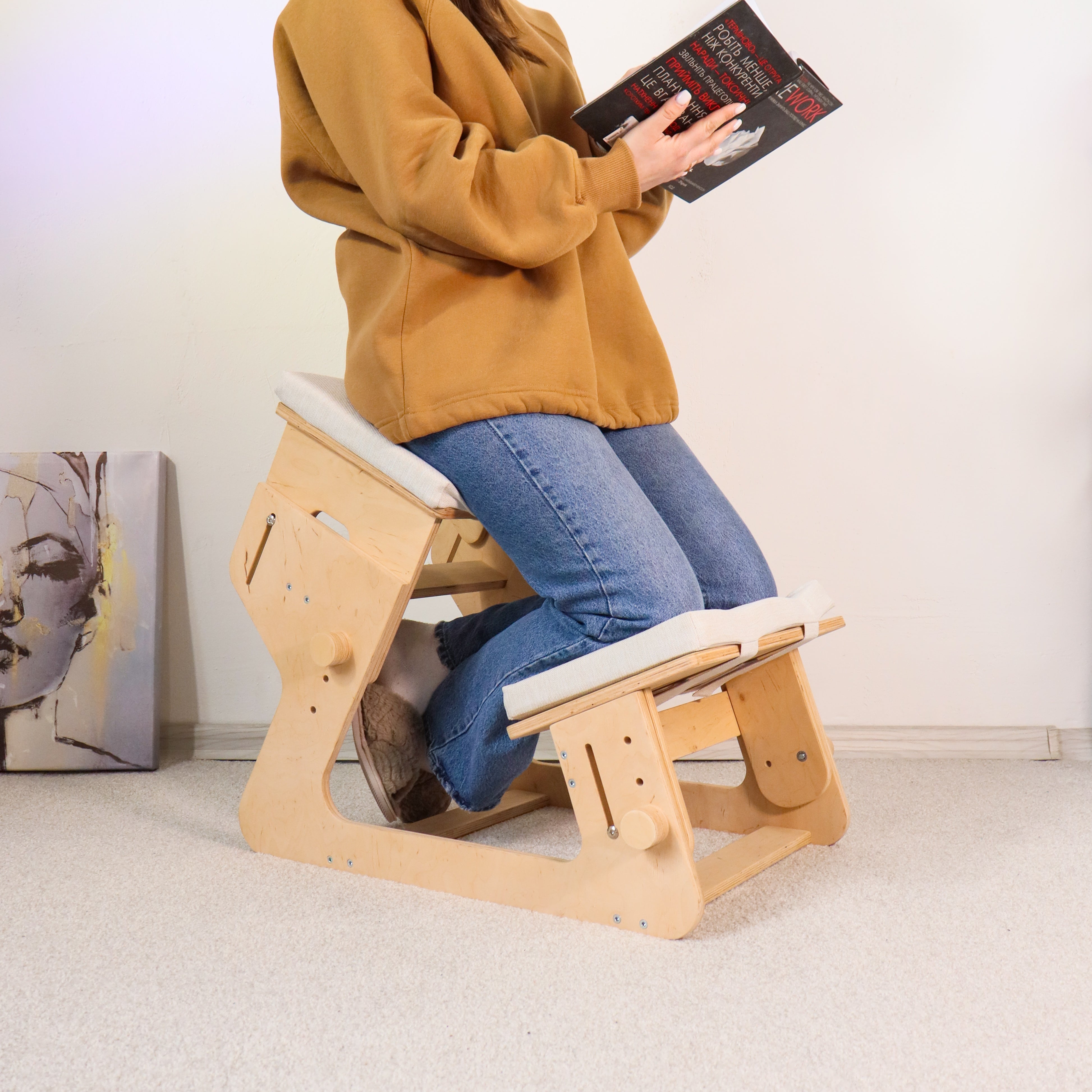 Adjustable Kneeling Chair | Ergonomic Plywood Posture Chair with Cushions