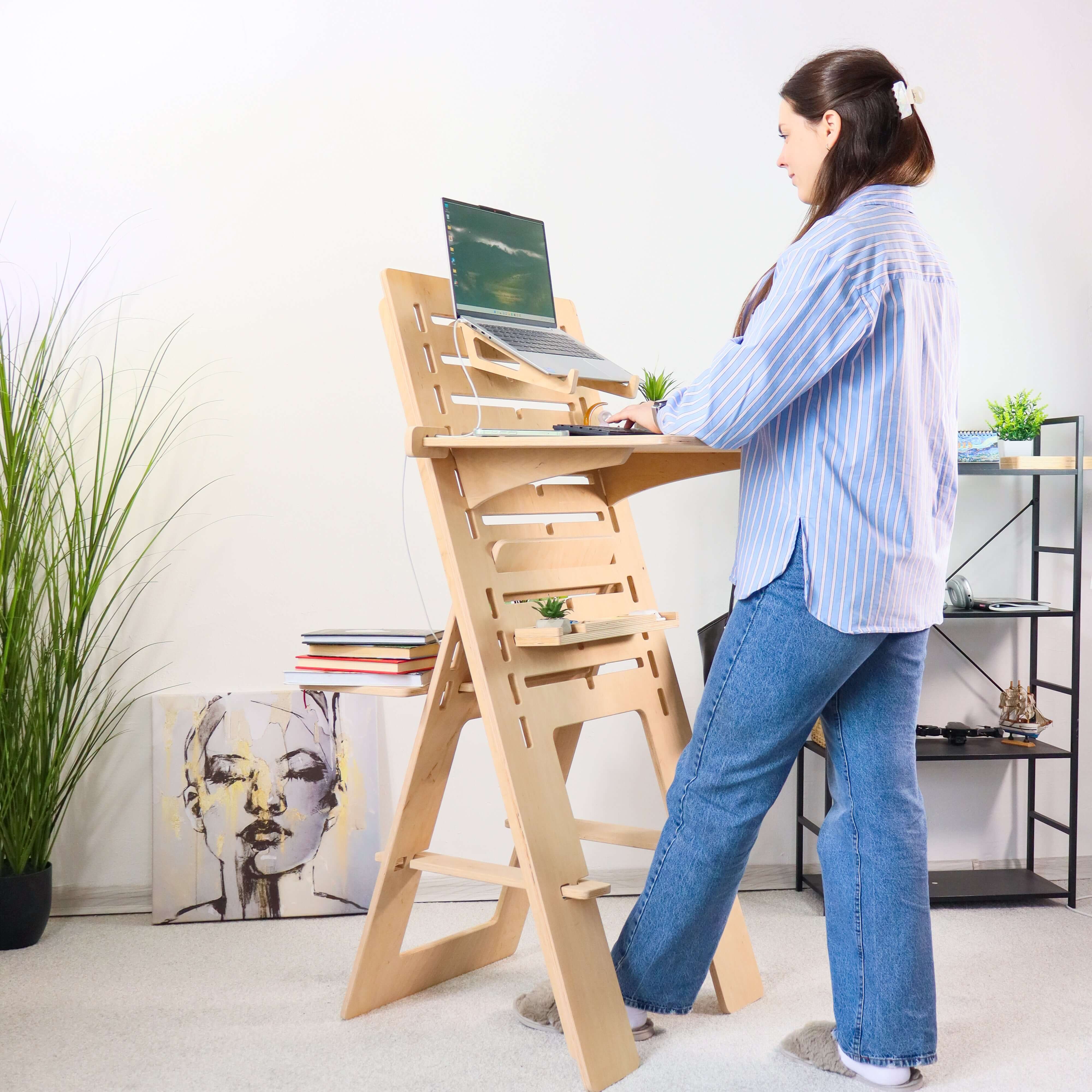 Adjustable Plywood Standing Desk | Ergonomic Sit Stand Workstation