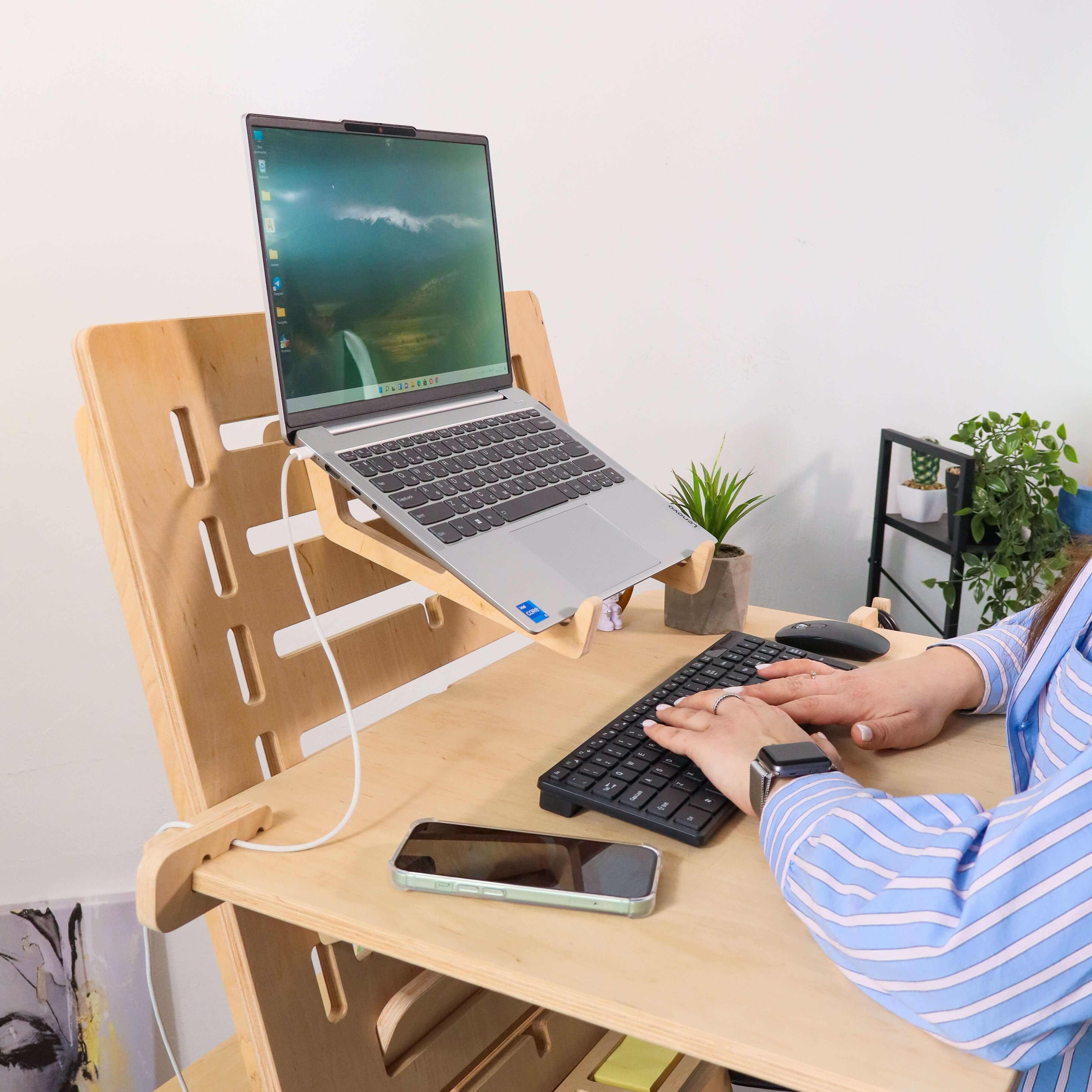 Adjustable Plywood Standing Desk | Ergonomic Sit Stand Workstation