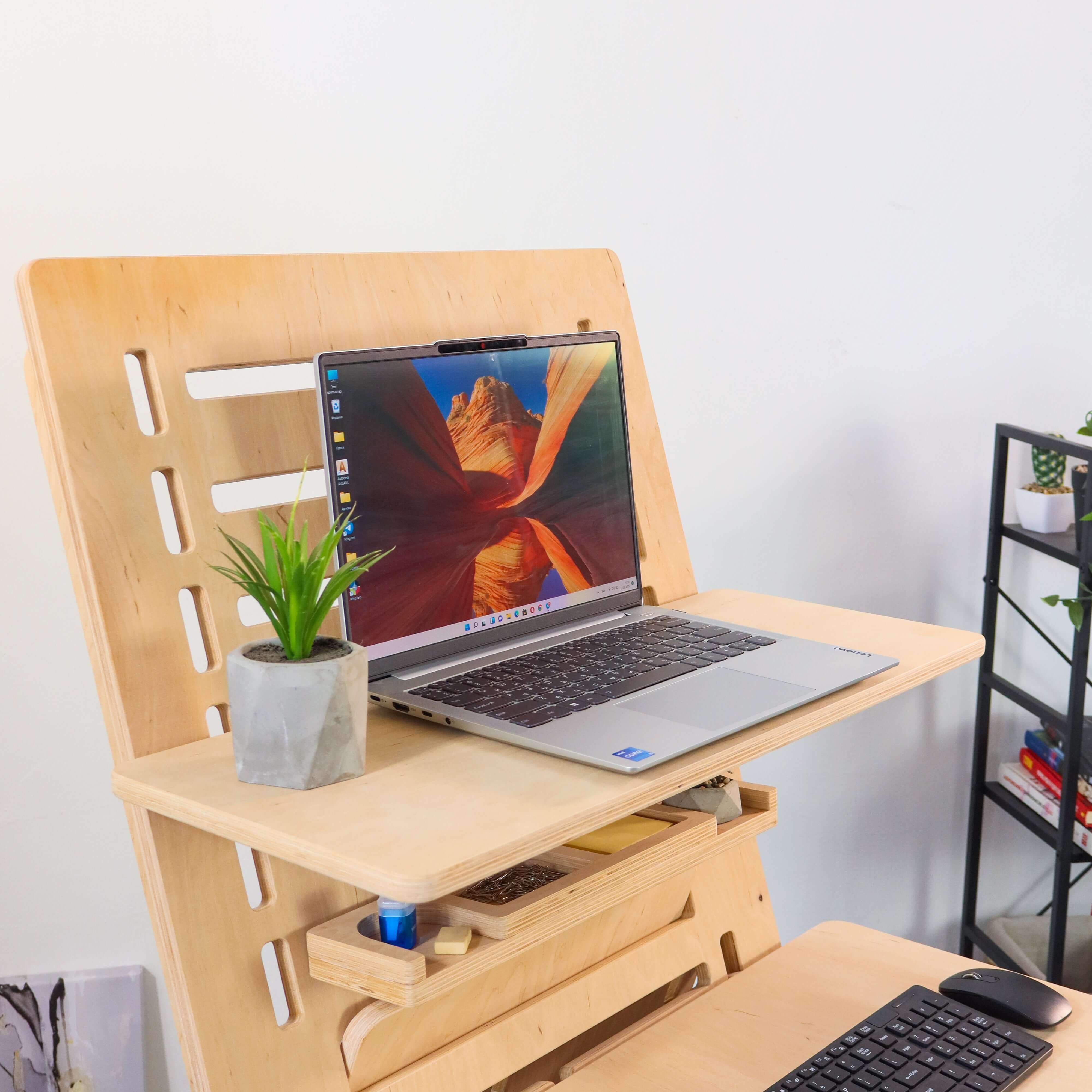 Adjustable Plywood Standing Desk | Ergonomic Sit Stand Workstation
