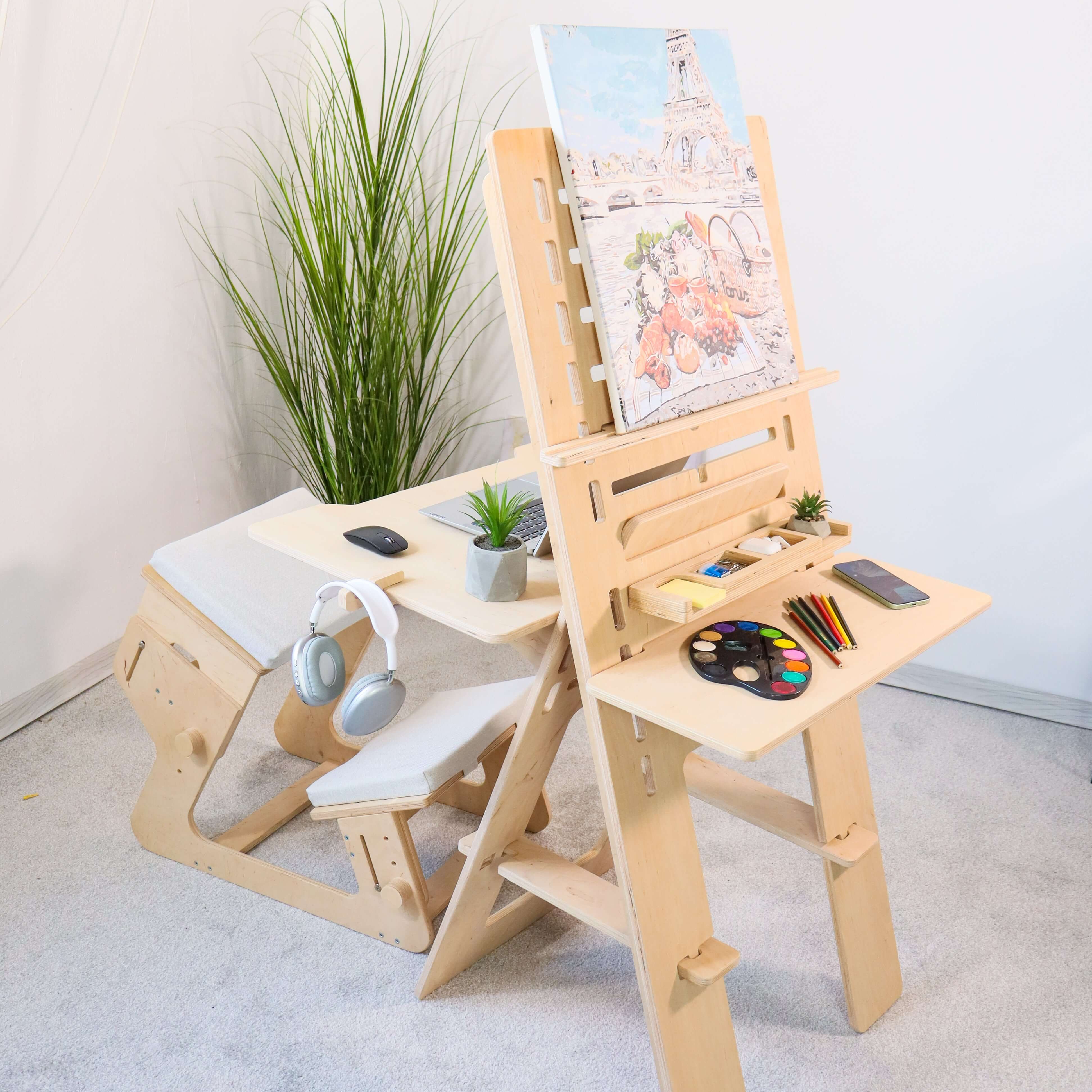 Adjustable Plywood Standing Desk | Ergonomic Sit Stand Workstation