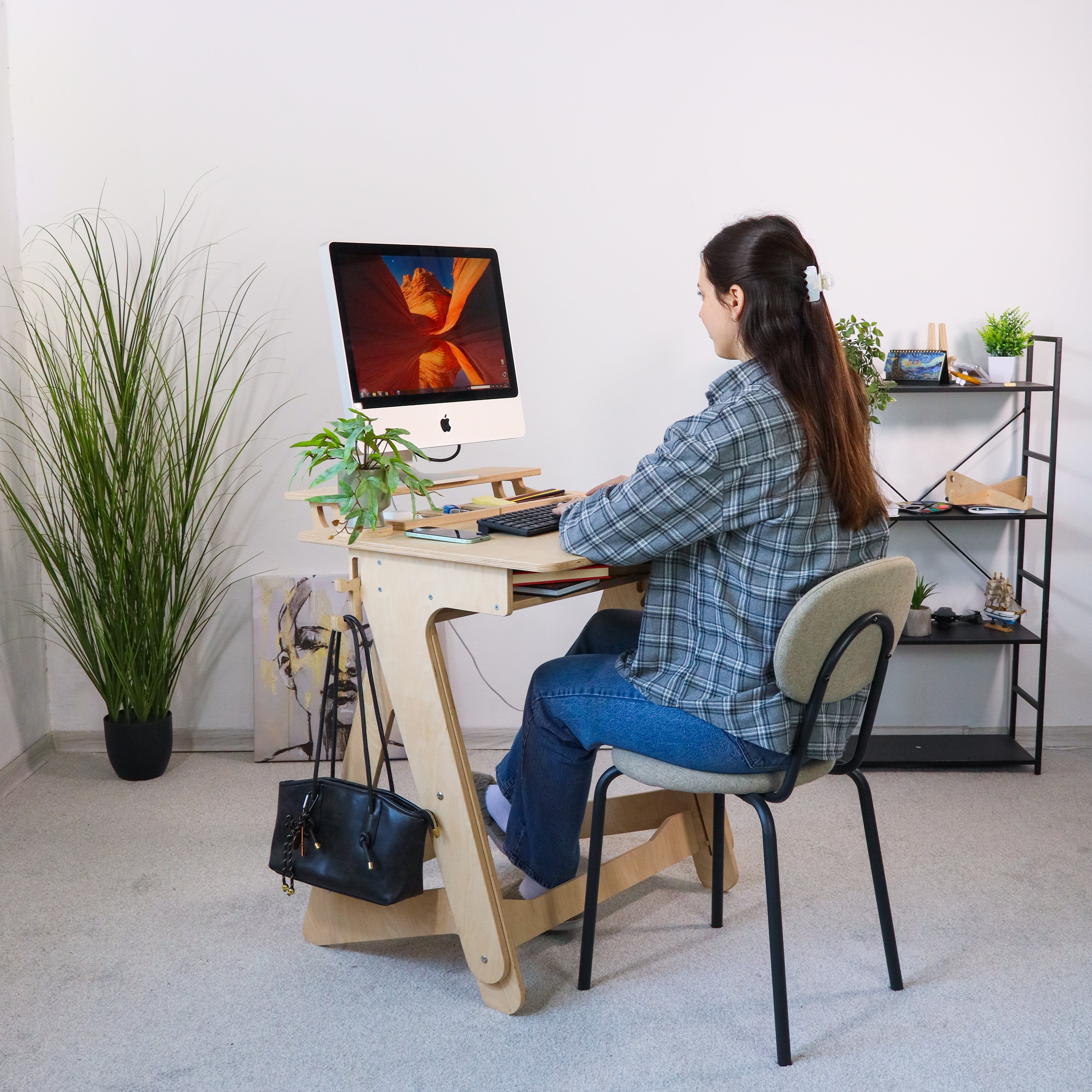 Adjustable Plywood Standing Desk | Compact Ergonomic Sit Stand Desk