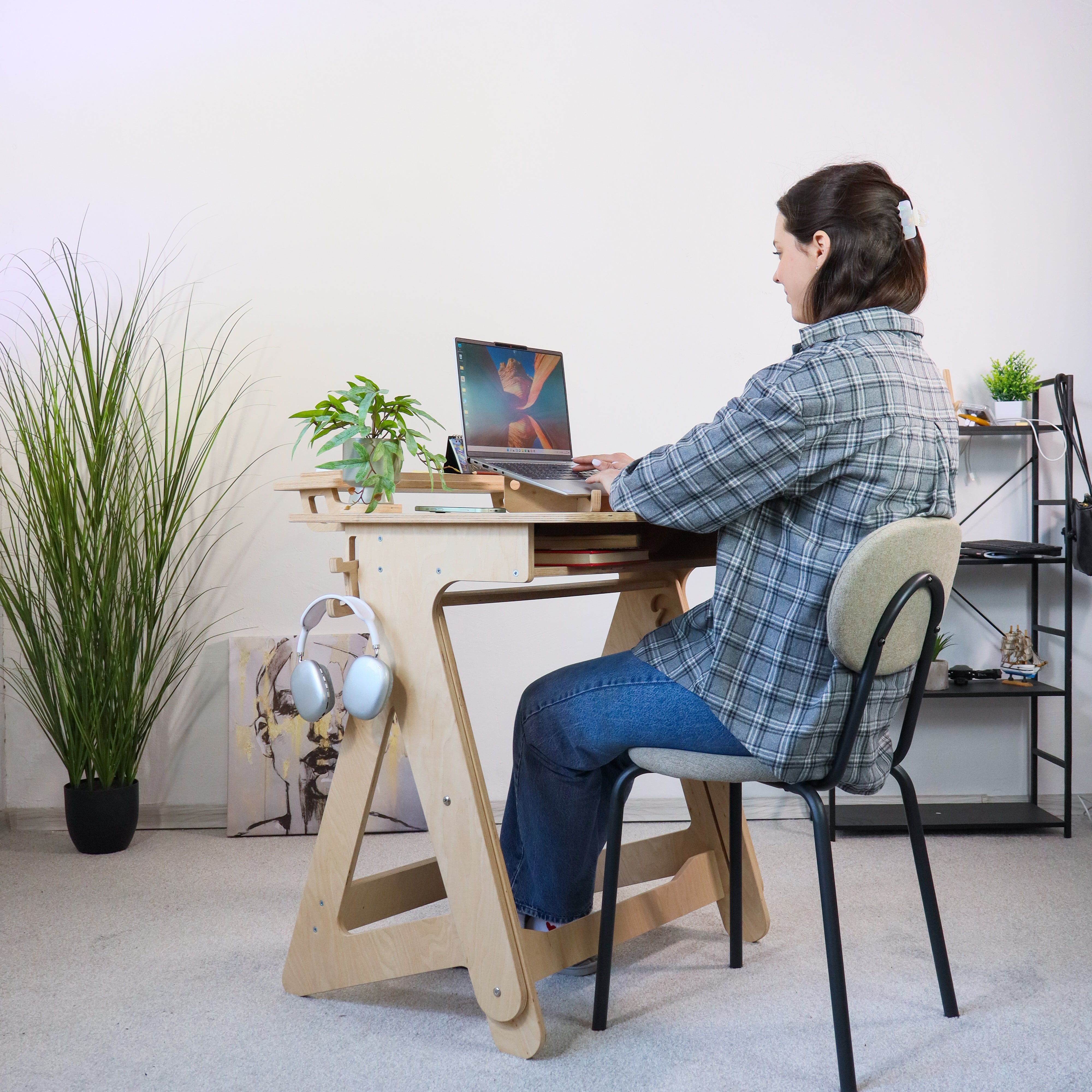 Adjustable Plywood Standing Desk | Compact Ergonomic Sit Stand Desk