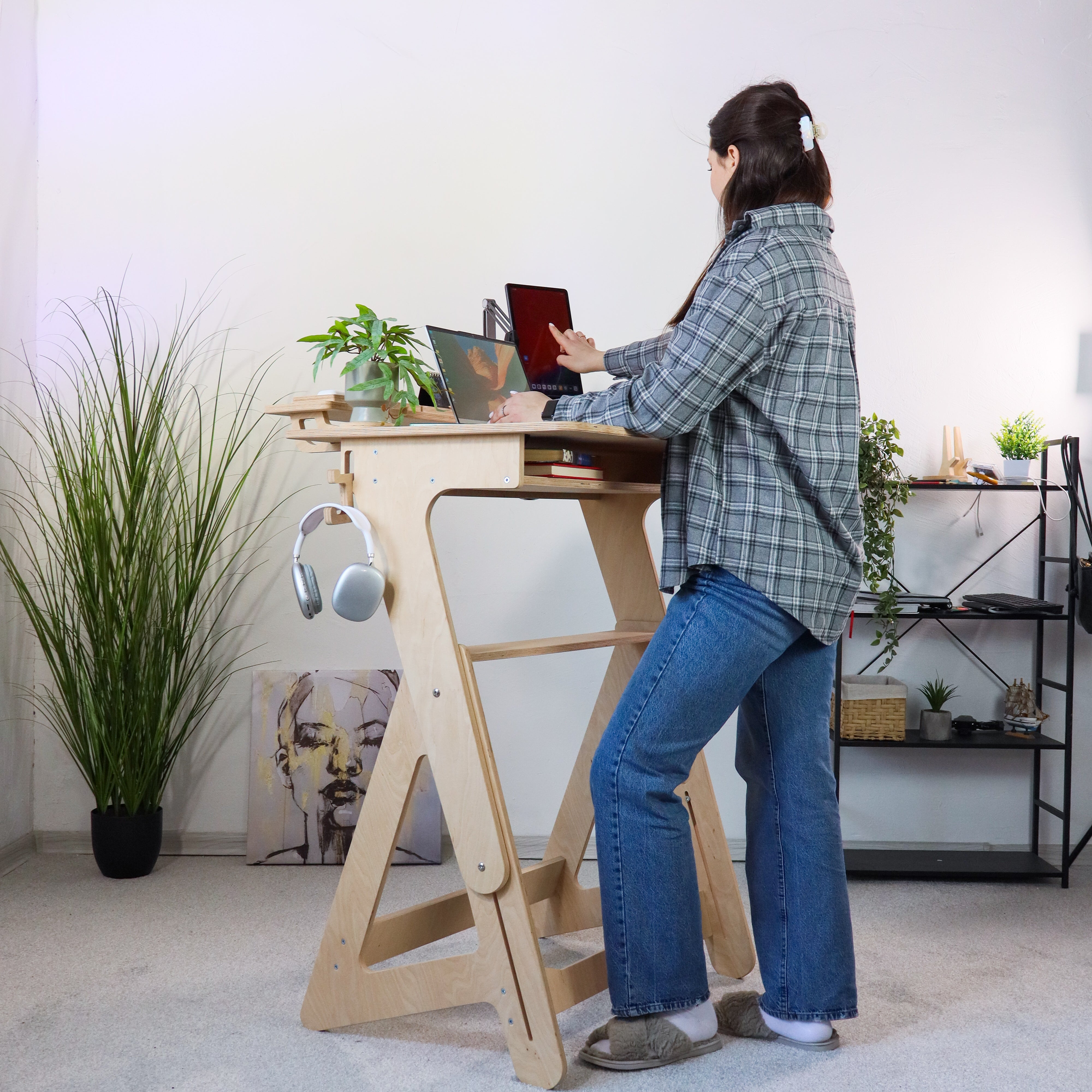 Adjustable Plywood Standing Desk | Compact Ergonomic Sit Stand Desk