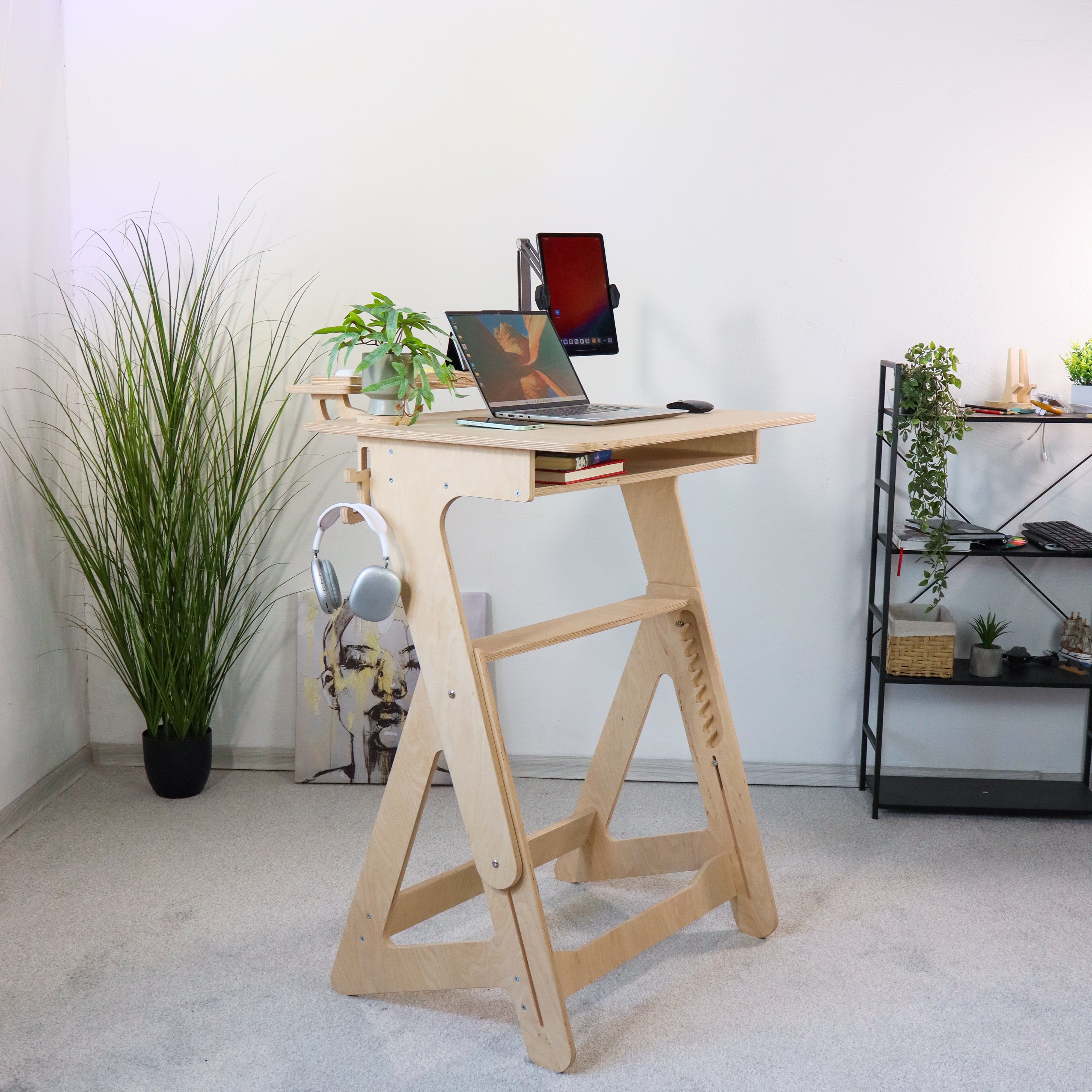 Adjustable Plywood Standing Desk | Compact Ergonomic Sit Stand Desk