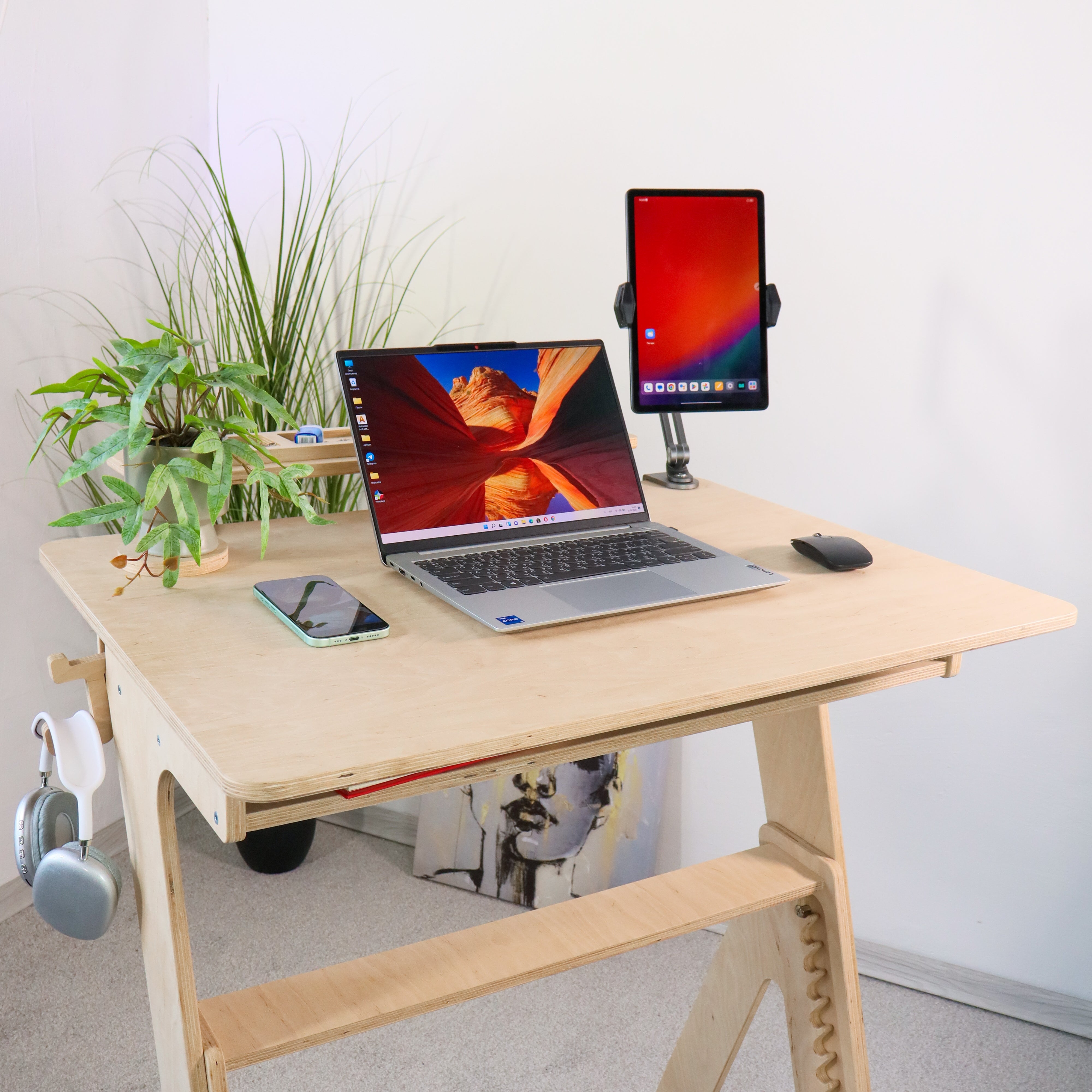 Adjustable Plywood Standing Desk | Compact Ergonomic Sit Stand Desk
