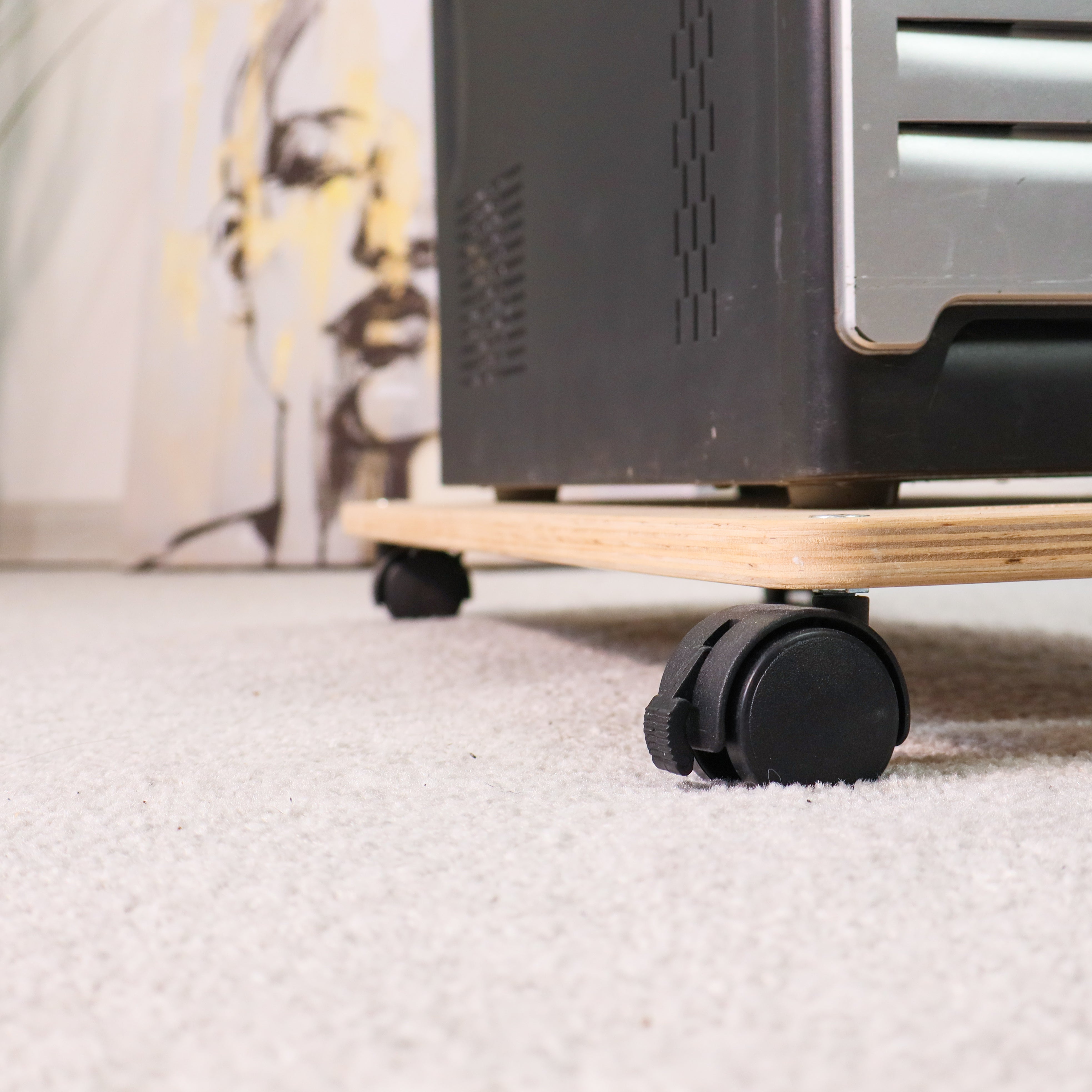 Wooden PC Tower Stand with Wheels and Locking Brakes