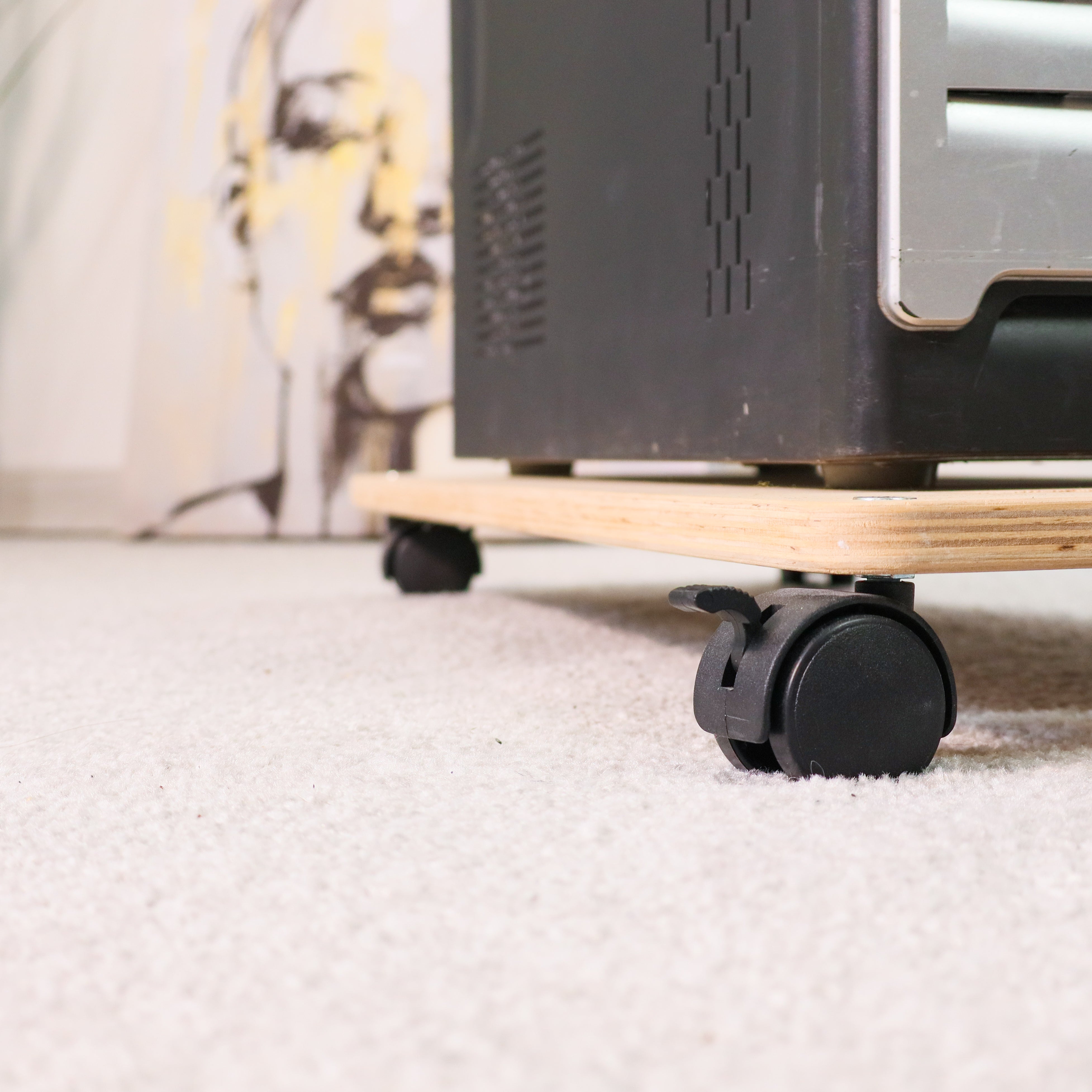 Wooden PC Tower Stand with Wheels and Locking Brakes