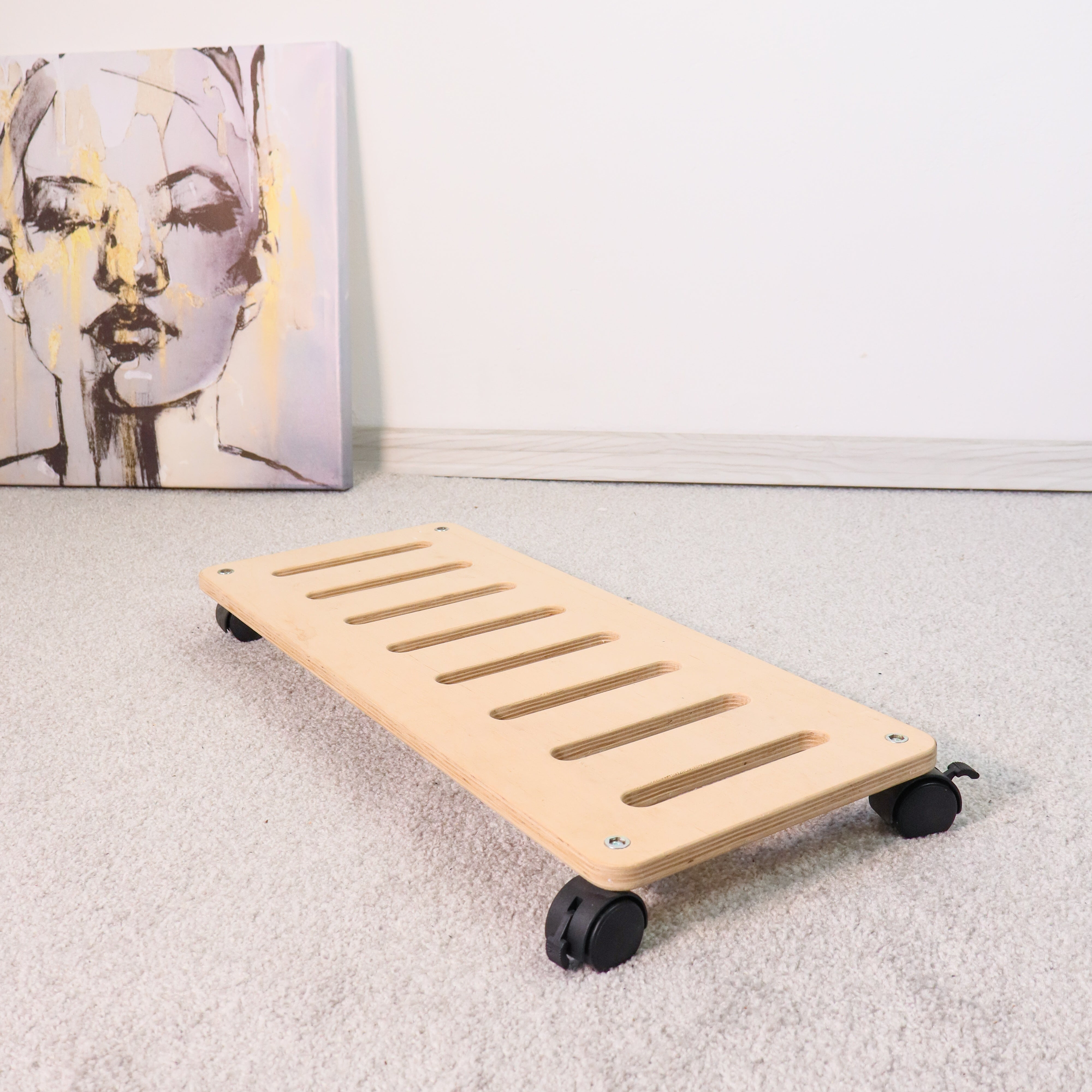 Wooden PC Tower Stand with Wheels and Locking Brakes