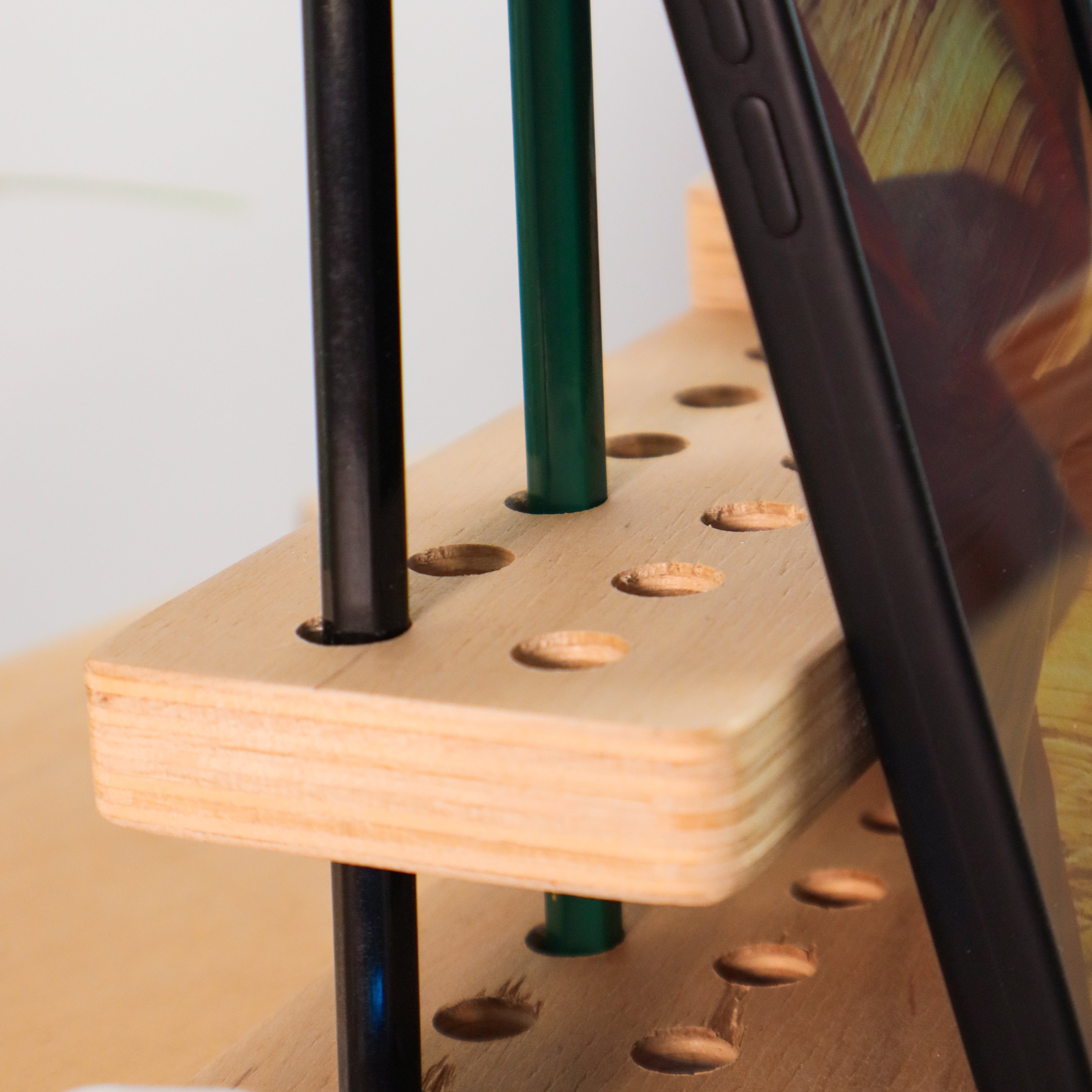 Wooden Desk Organizer with Compact Stationery Storage
