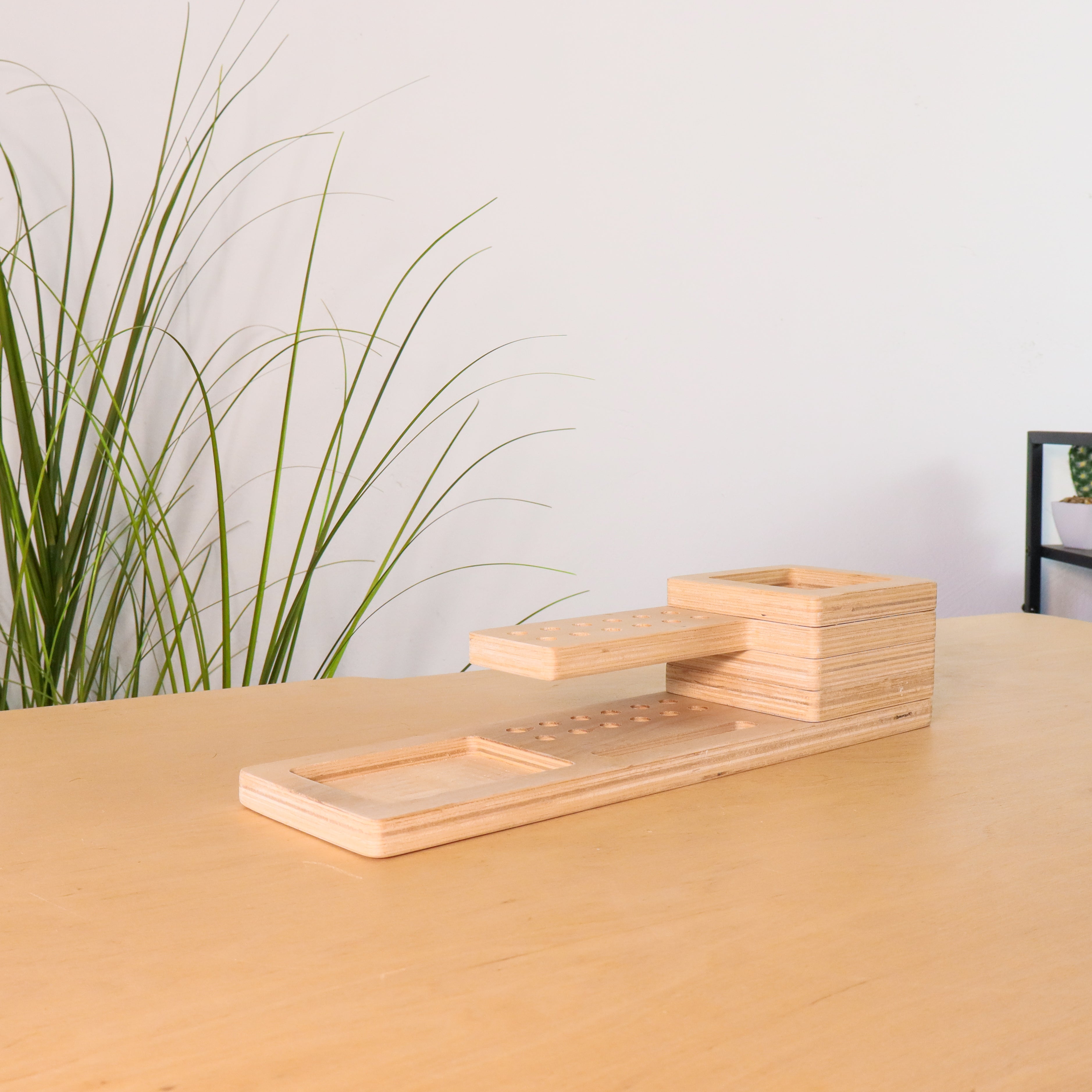 Wooden Desk Organizer with Compact Stationery Storage