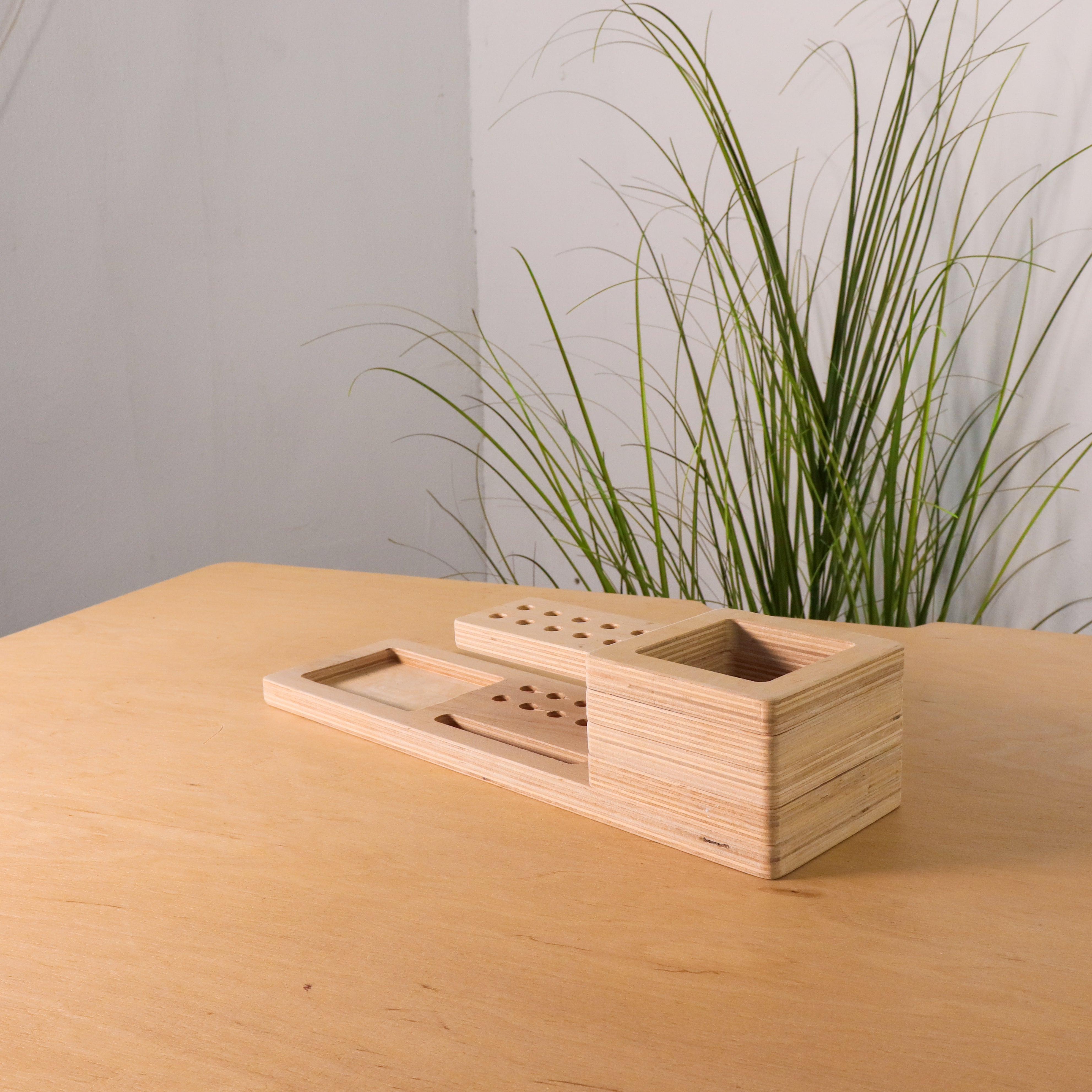 Wooden Desk Organizer with Compact Stationery Storage