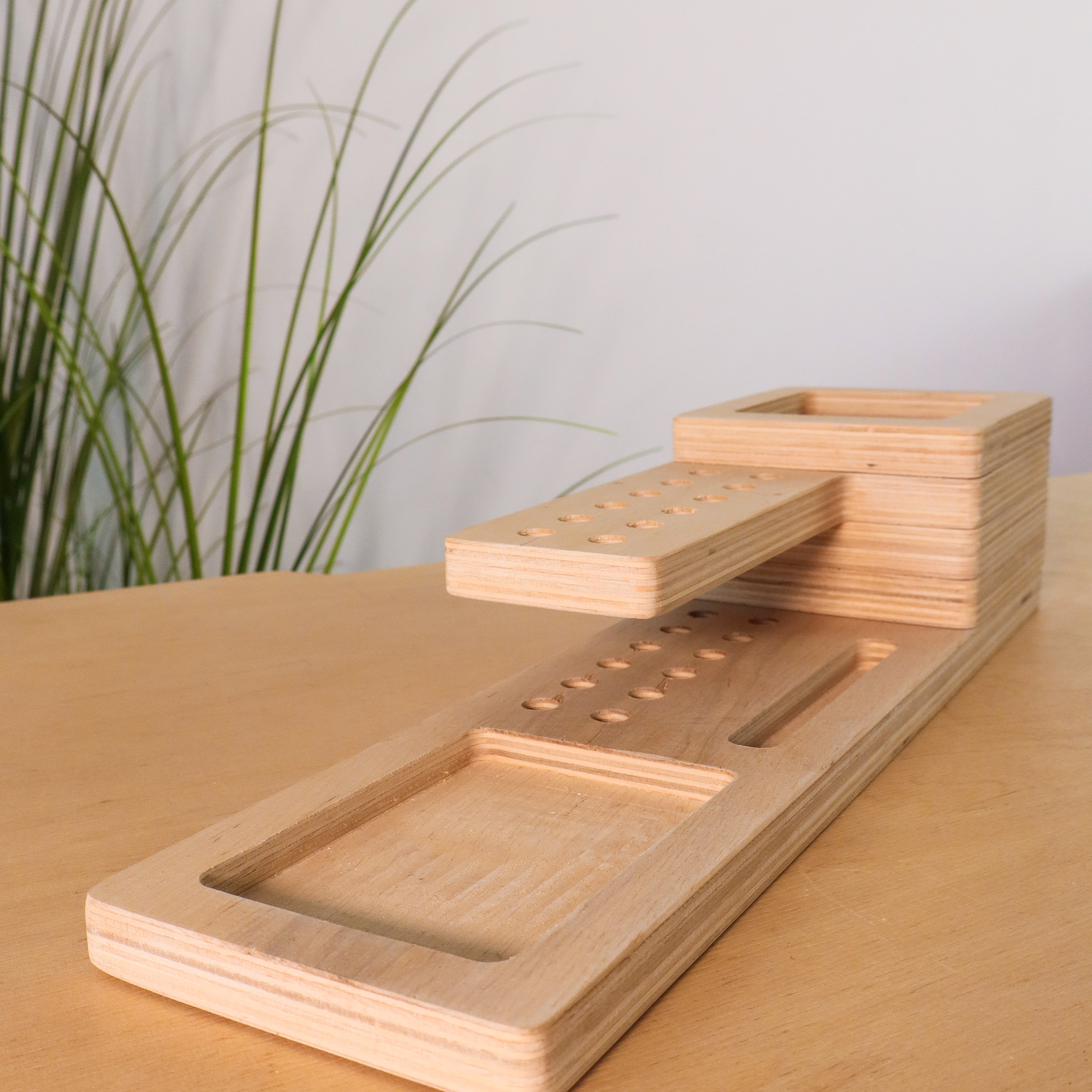 Wooden Desk Organizer with Compact Stationery Storage