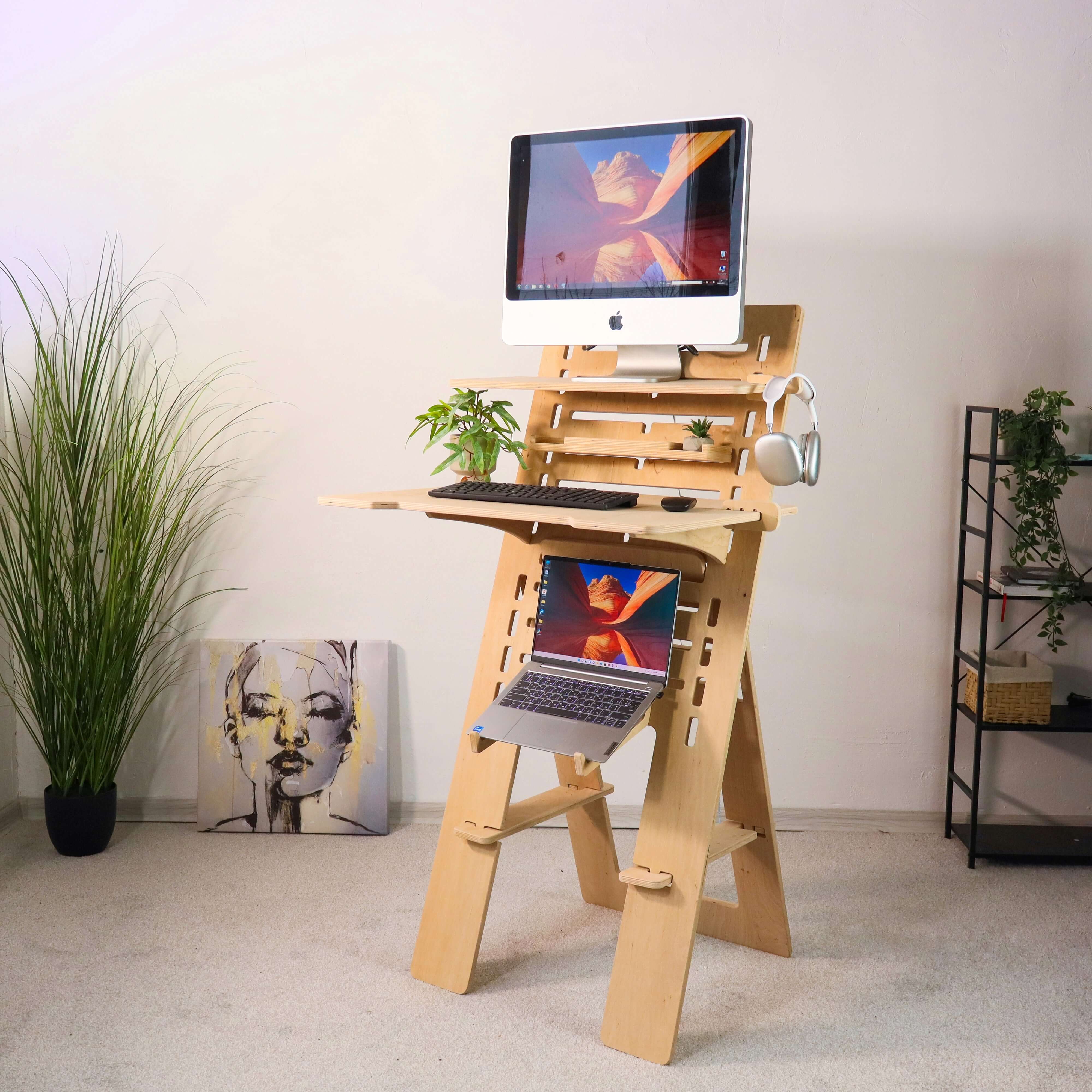 Adjustable Plywood Standing Desk | Ergonomic Sit Stand Workstation