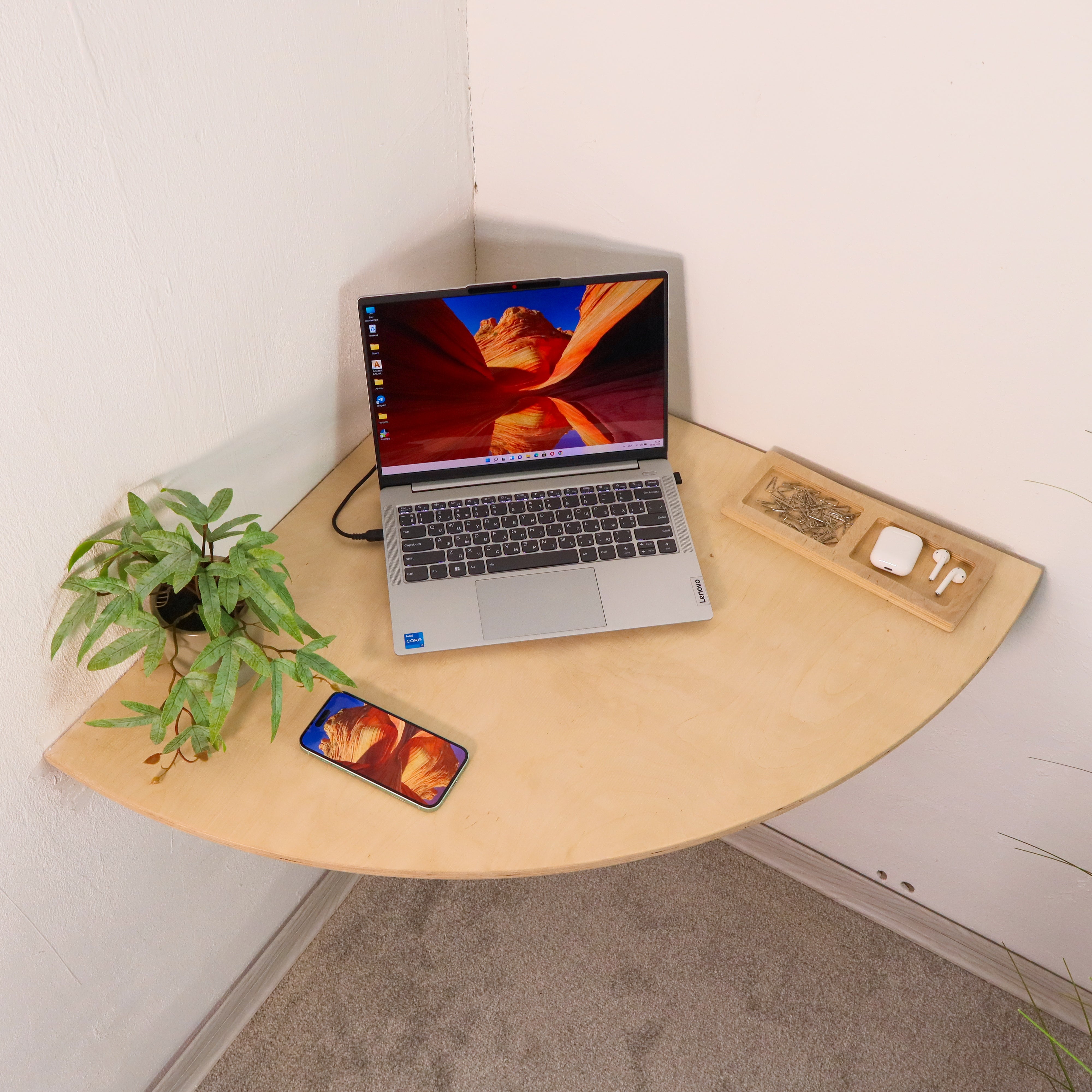 Wall Mounted Corner Desk | Floating Laptop Desk with Shelf