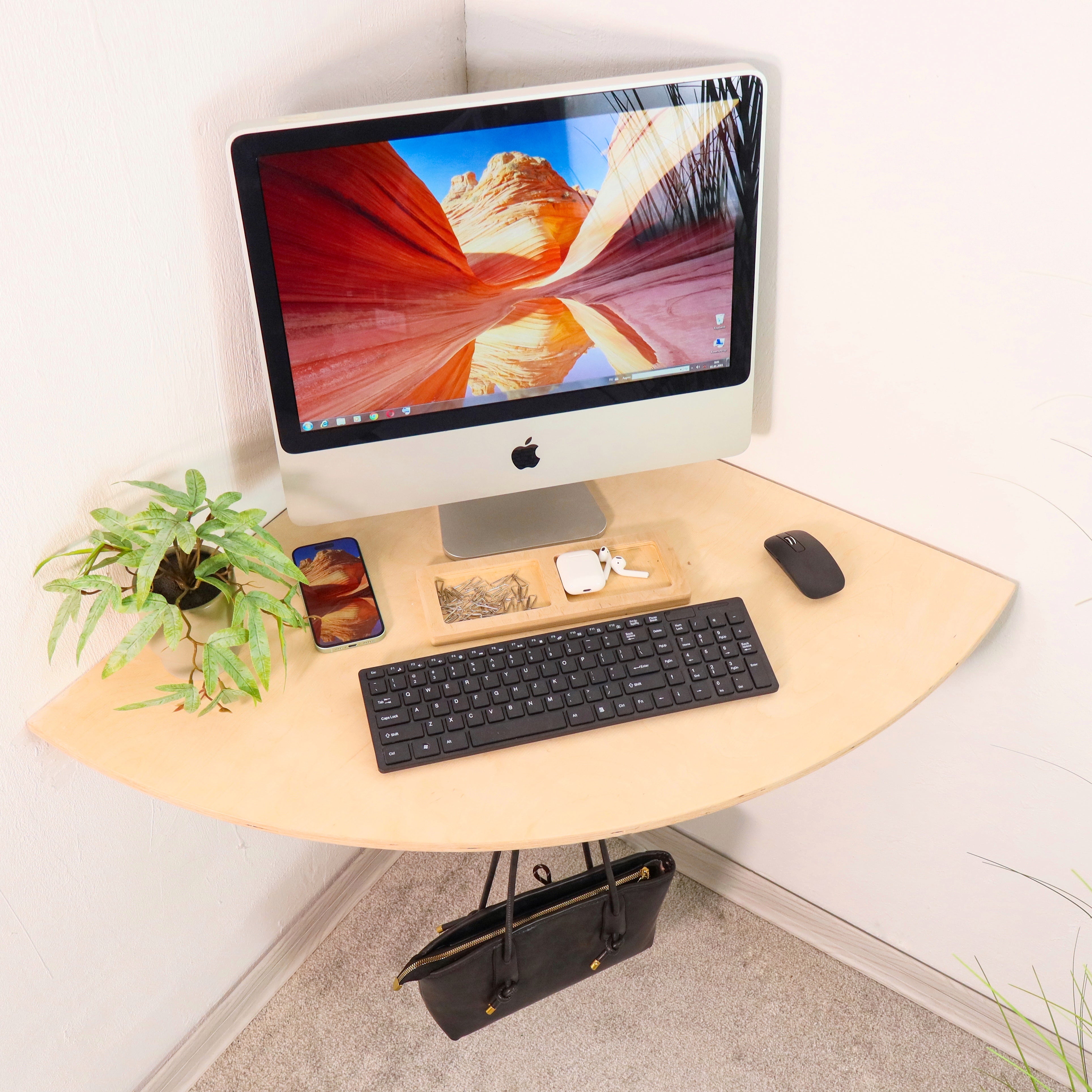 Wall Mounted Corner Desk | Floating Laptop Desk with Shelf