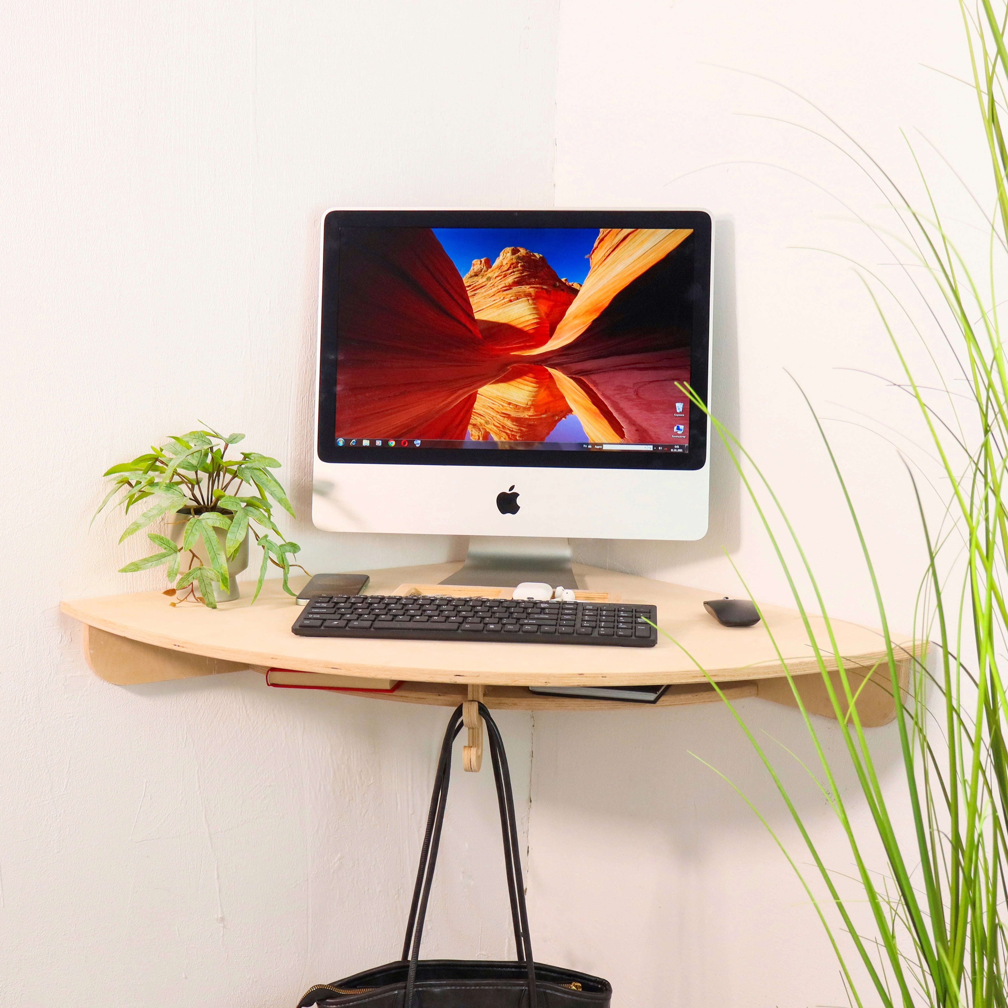 Wall Mounted Corner Desk | Floating Laptop Desk with Shelf