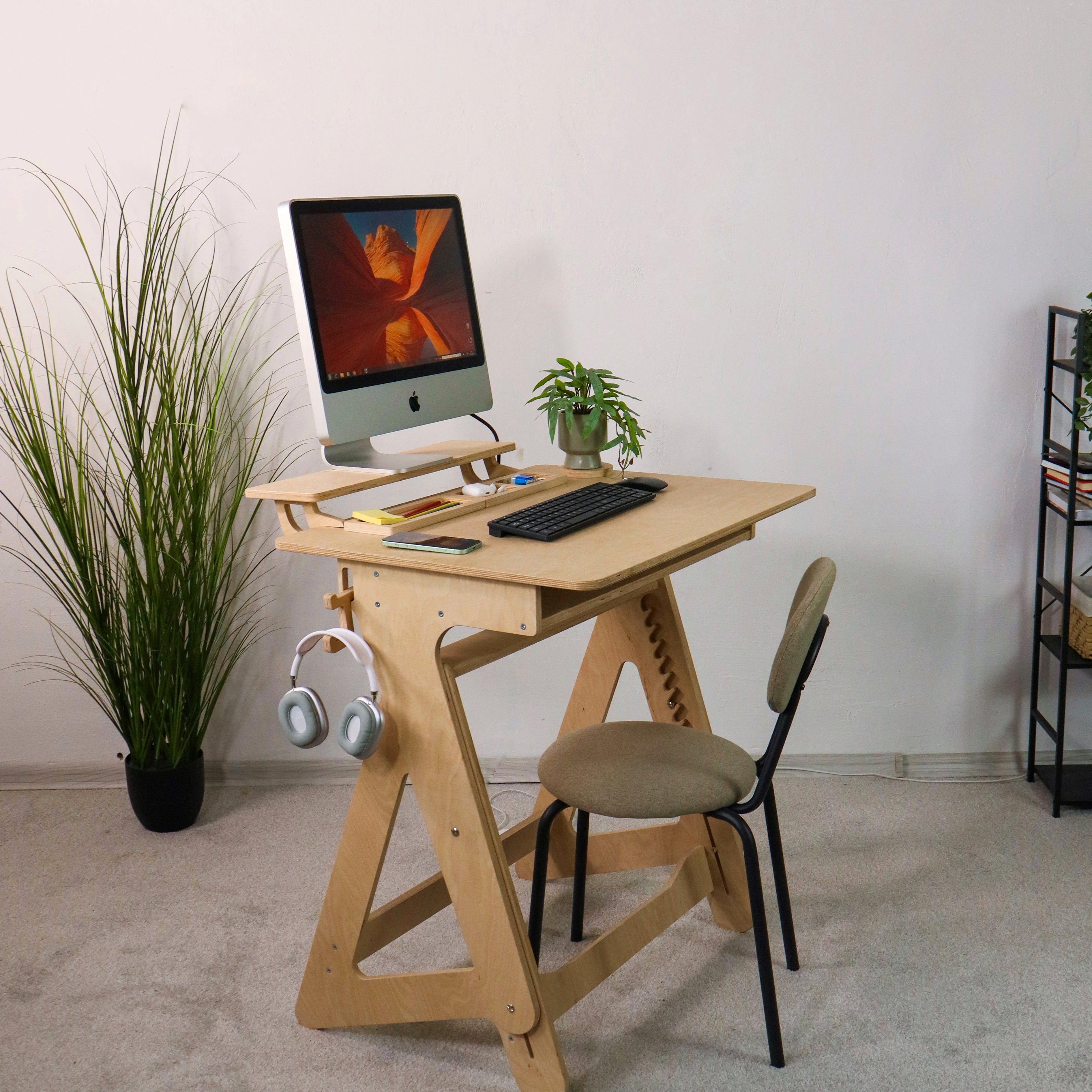 Adjustable Plywood Standing Desk | Compact Ergonomic Sit Stand Desk