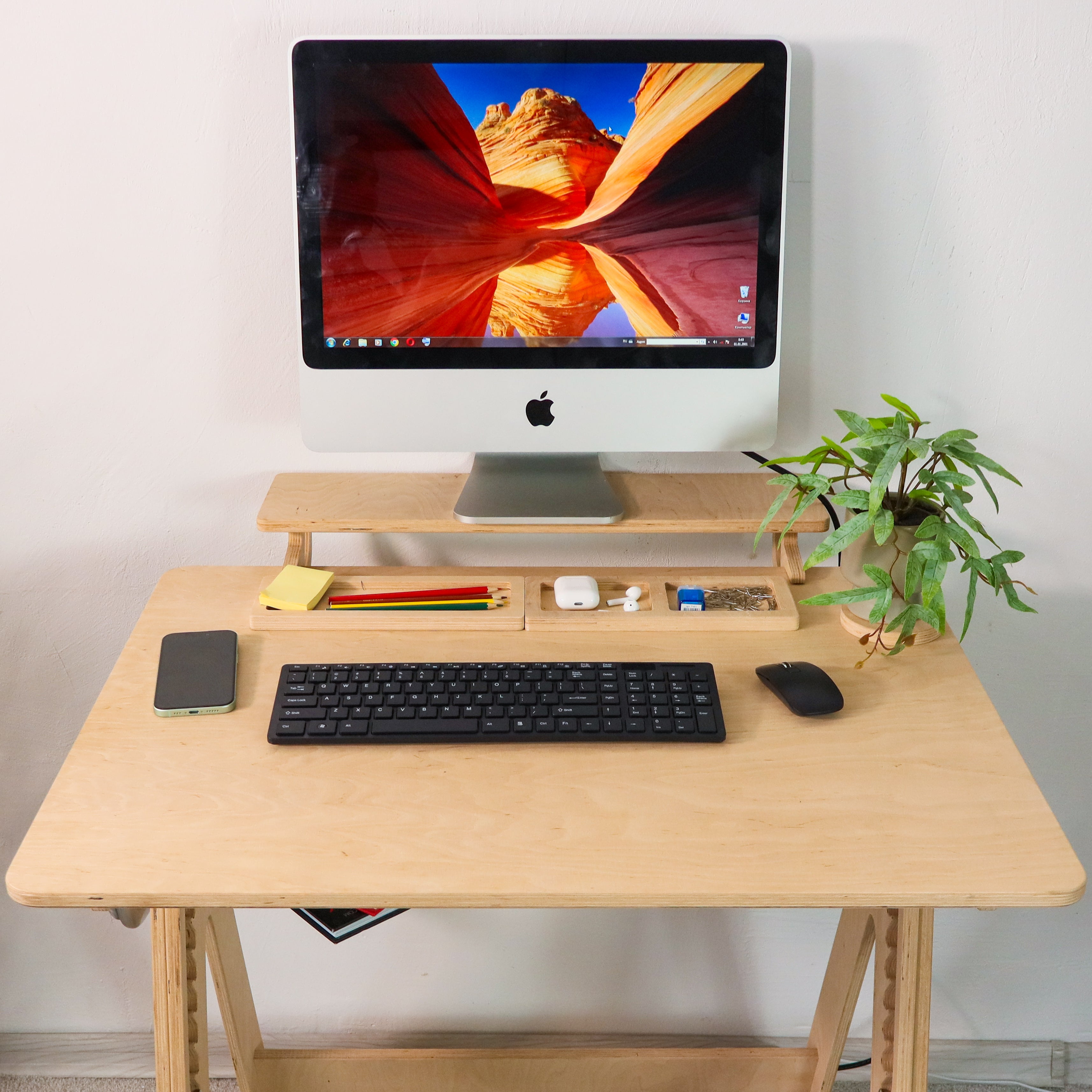 Adjustable Plywood Standing Desk | Compact Ergonomic Sit Stand Desk