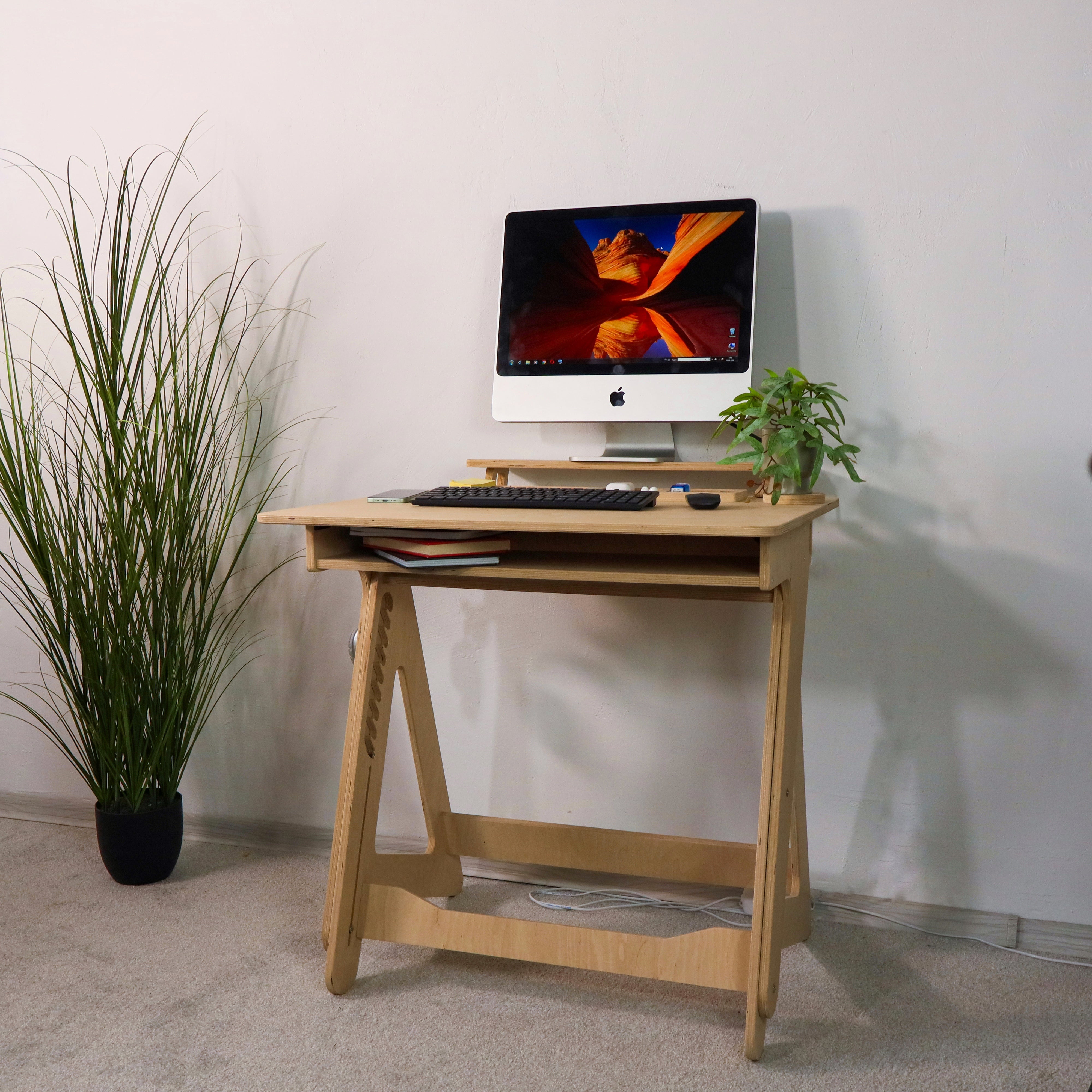 Adjustable Plywood Standing Desk | Compact Ergonomic Sit Stand Desk