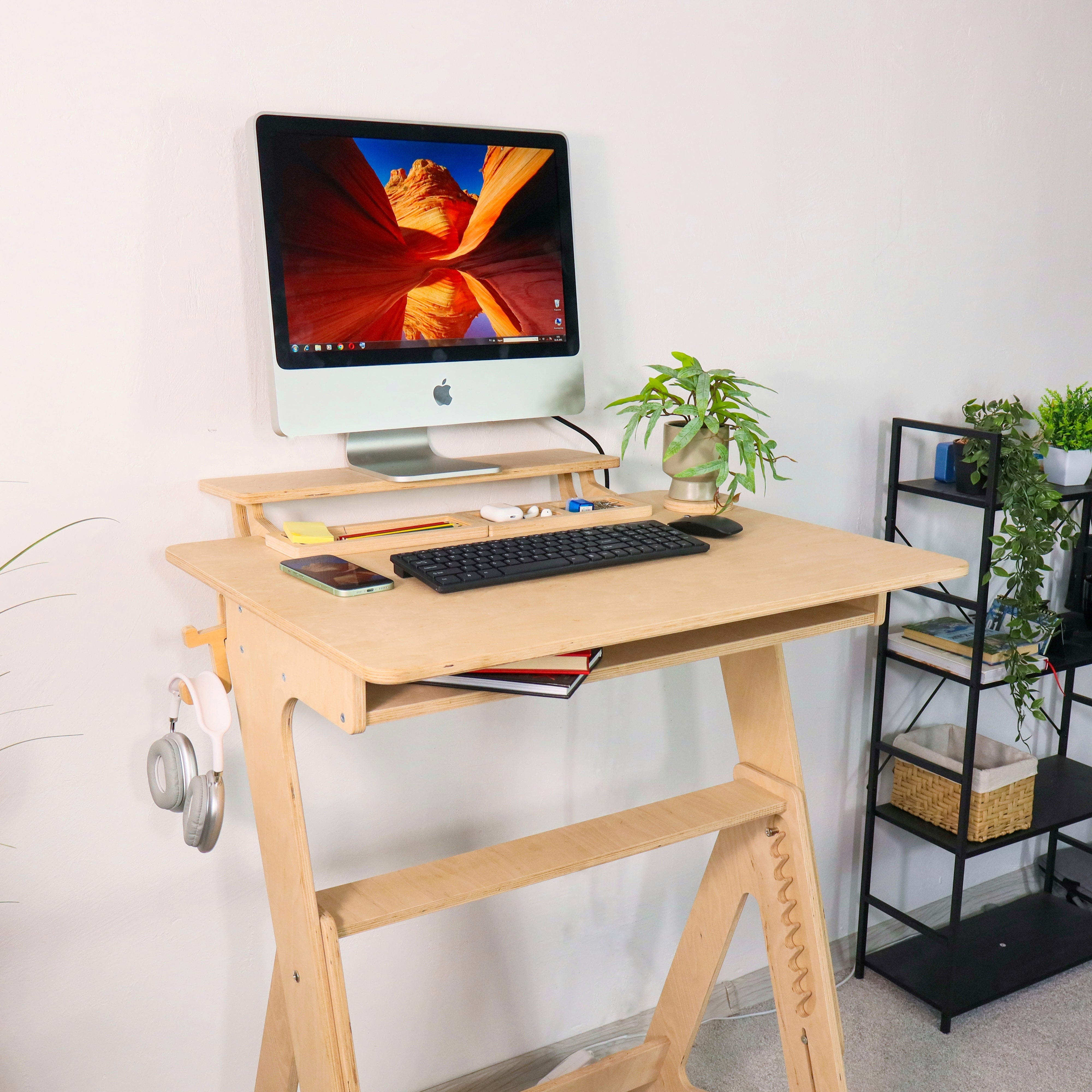 Adjustable Plywood Standing Desk | Compact Ergonomic Sit Stand Desk