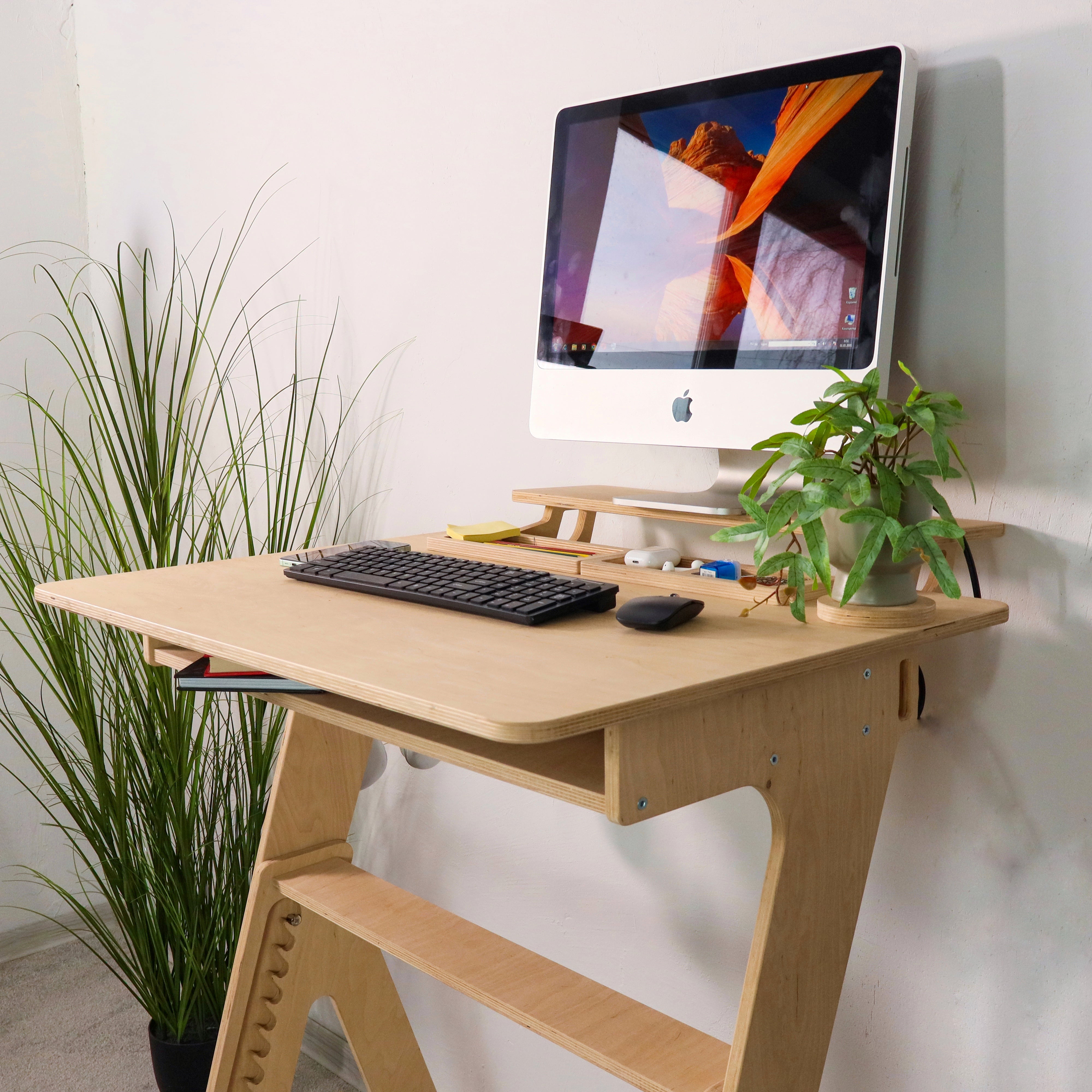 Adjustable Plywood Standing Desk | Compact Ergonomic Sit Stand Desk