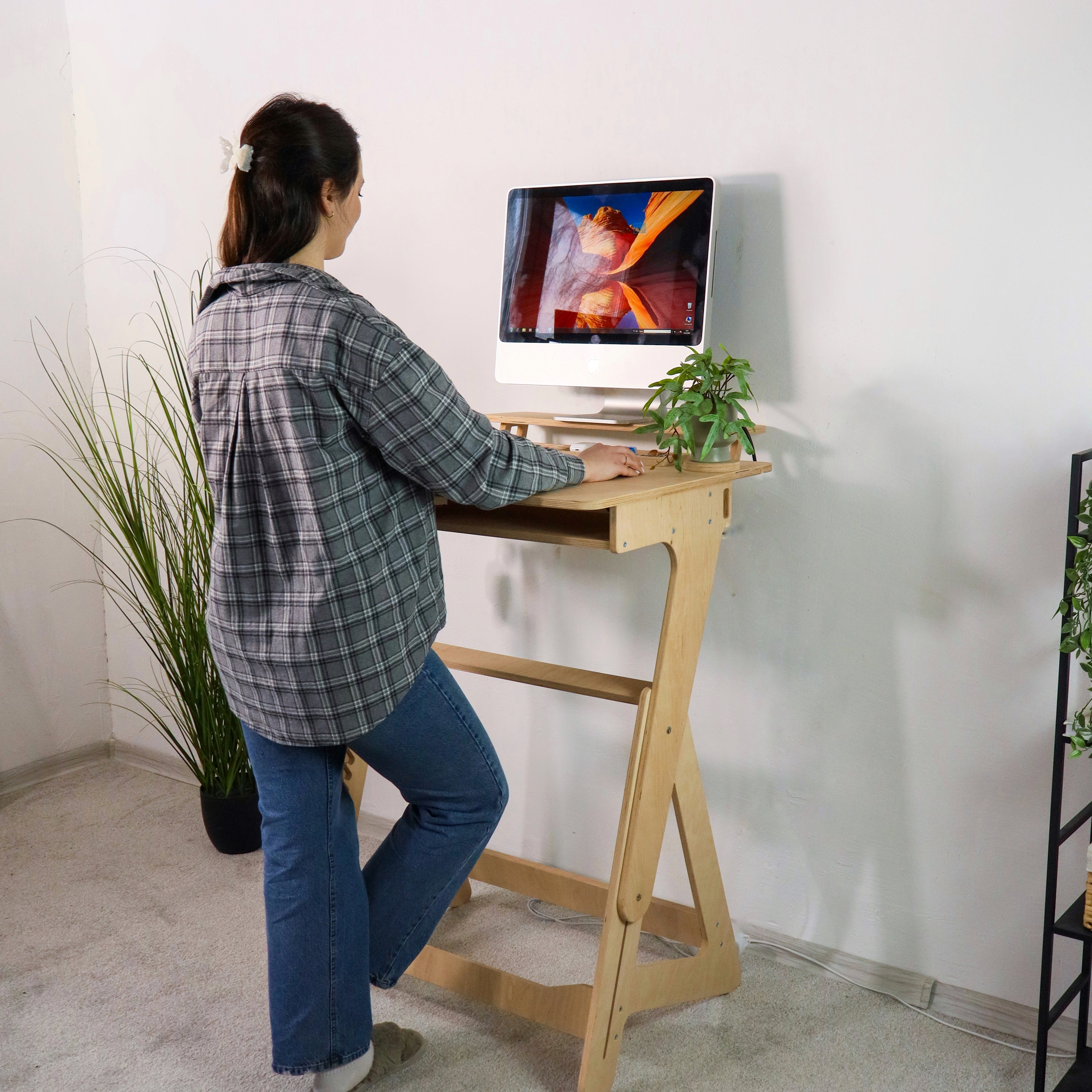 Adjustable Plywood Standing Desk | Compact Ergonomic Sit Stand Desk