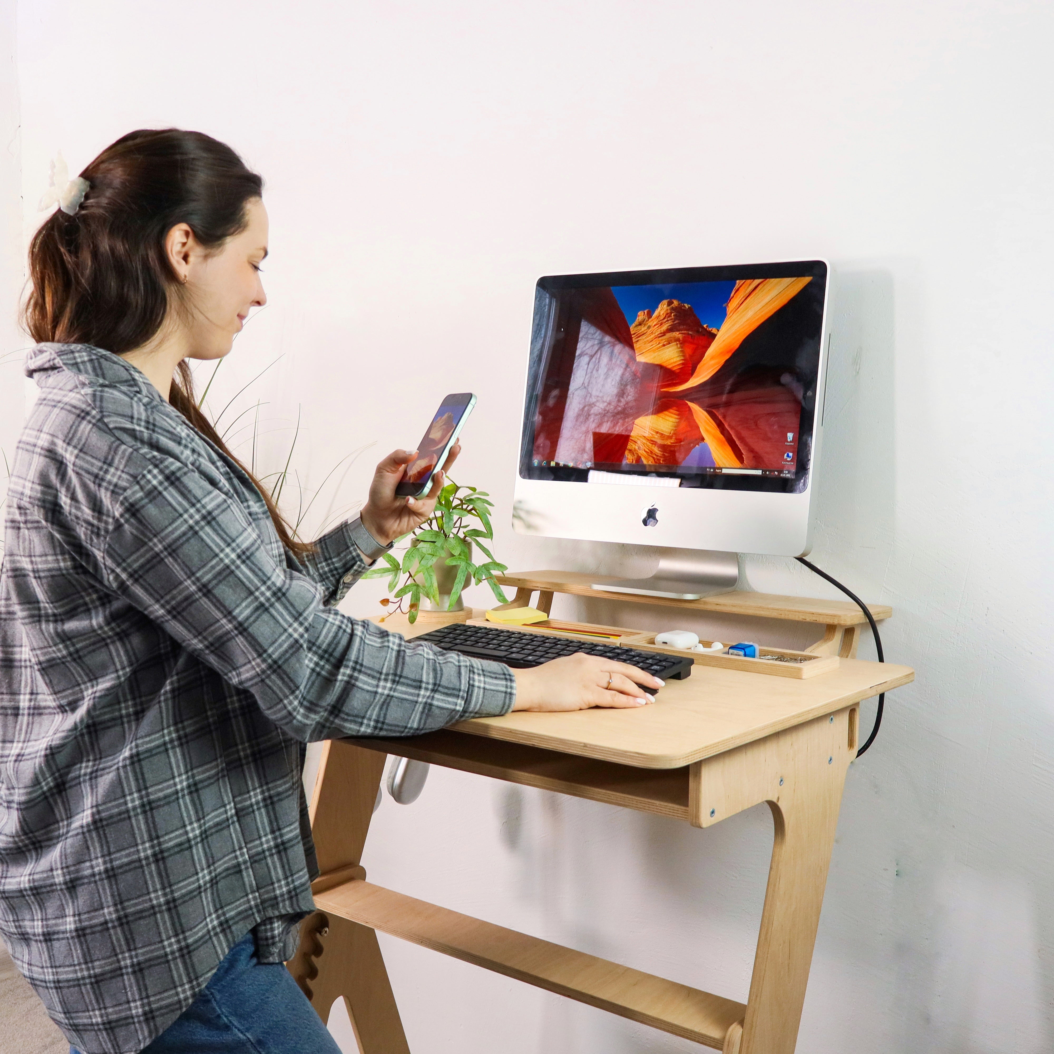 Adjustable Plywood Standing Desk | Compact Ergonomic Sit Stand Desk