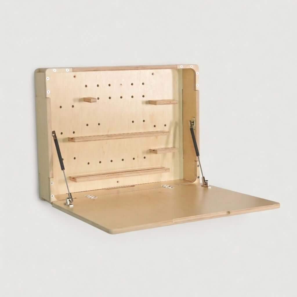 Wall Mounted Fold Down Mini Desk | Compact Plywood Floating Workspace