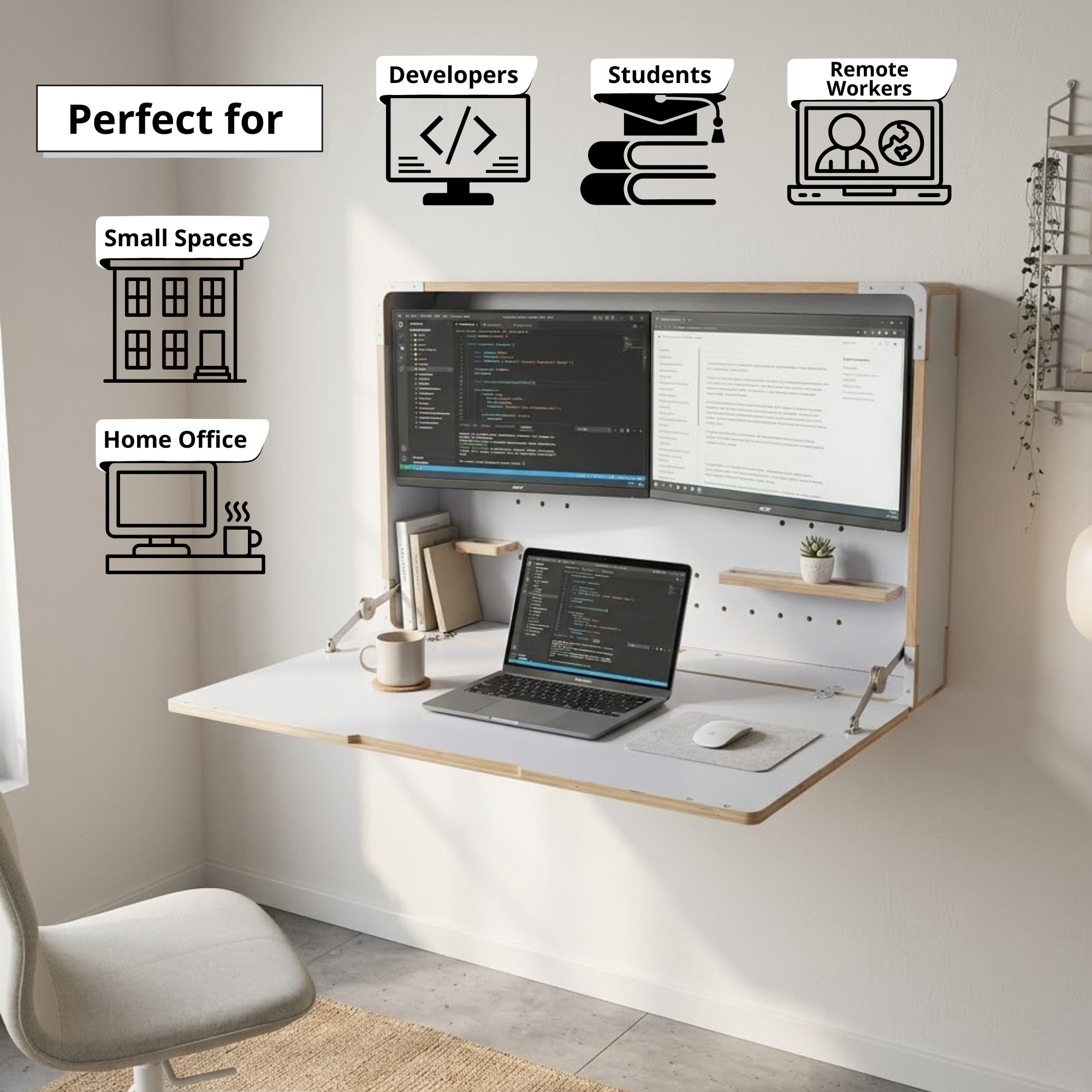 Murphy Desk – Fold Down Wall Mounted Desk for Dual Monitors