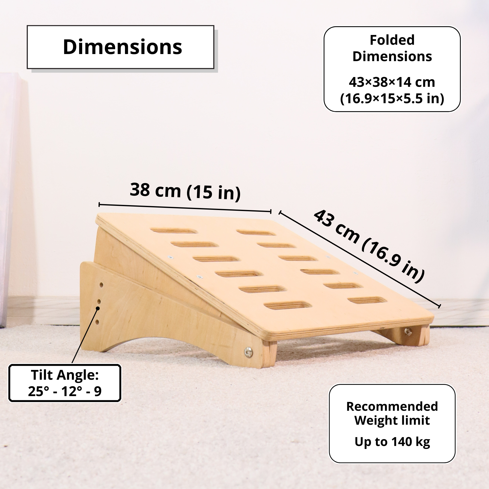Adjustable Wooden Footrest for Desk with Three Tilt Angles