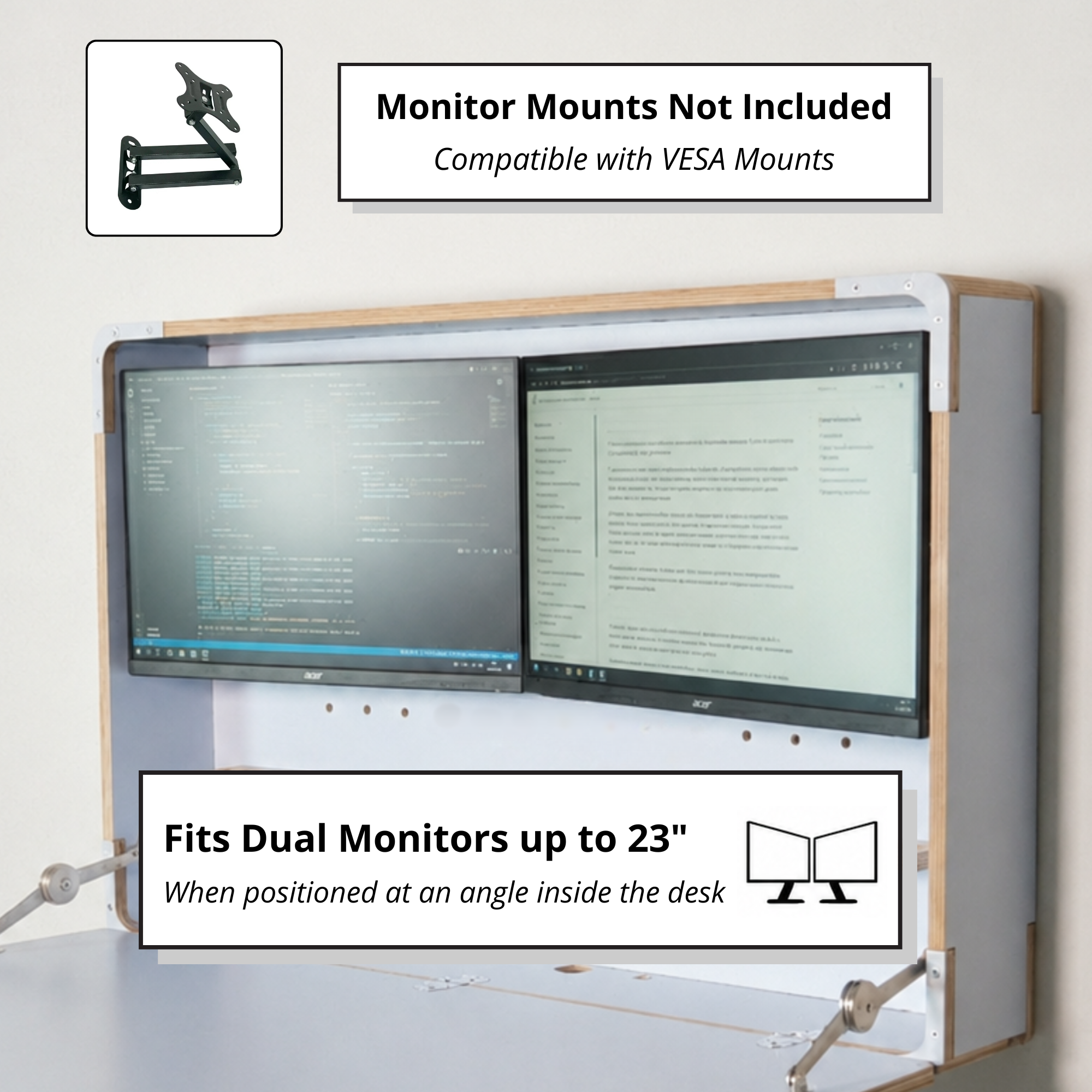 Murphy Desk – Fold Down Wall Mounted Desk for Dual Monitors