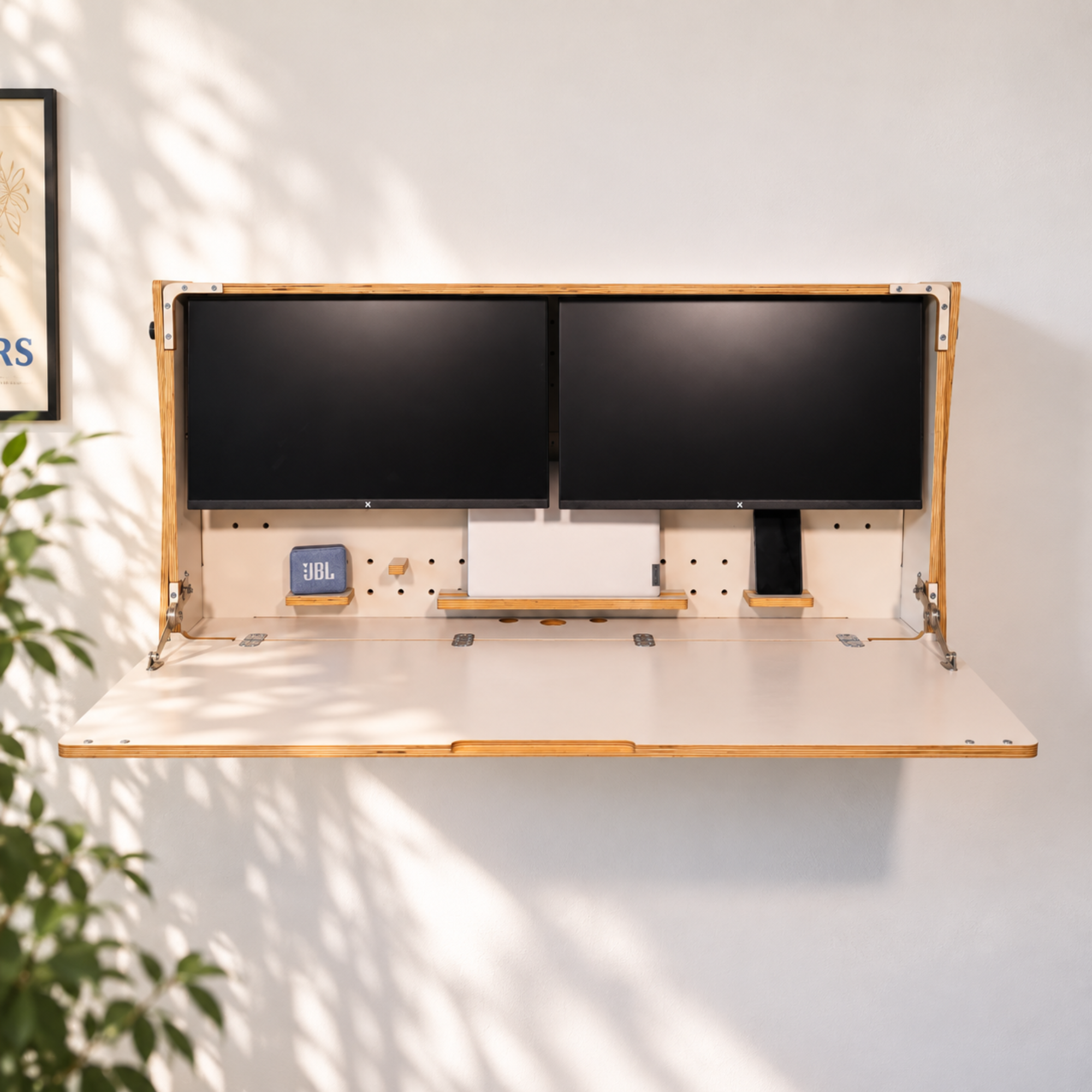 Adjustable Dual Monitor Murphy Desk | Wall Mounted Desk for Two 24″ Monitors