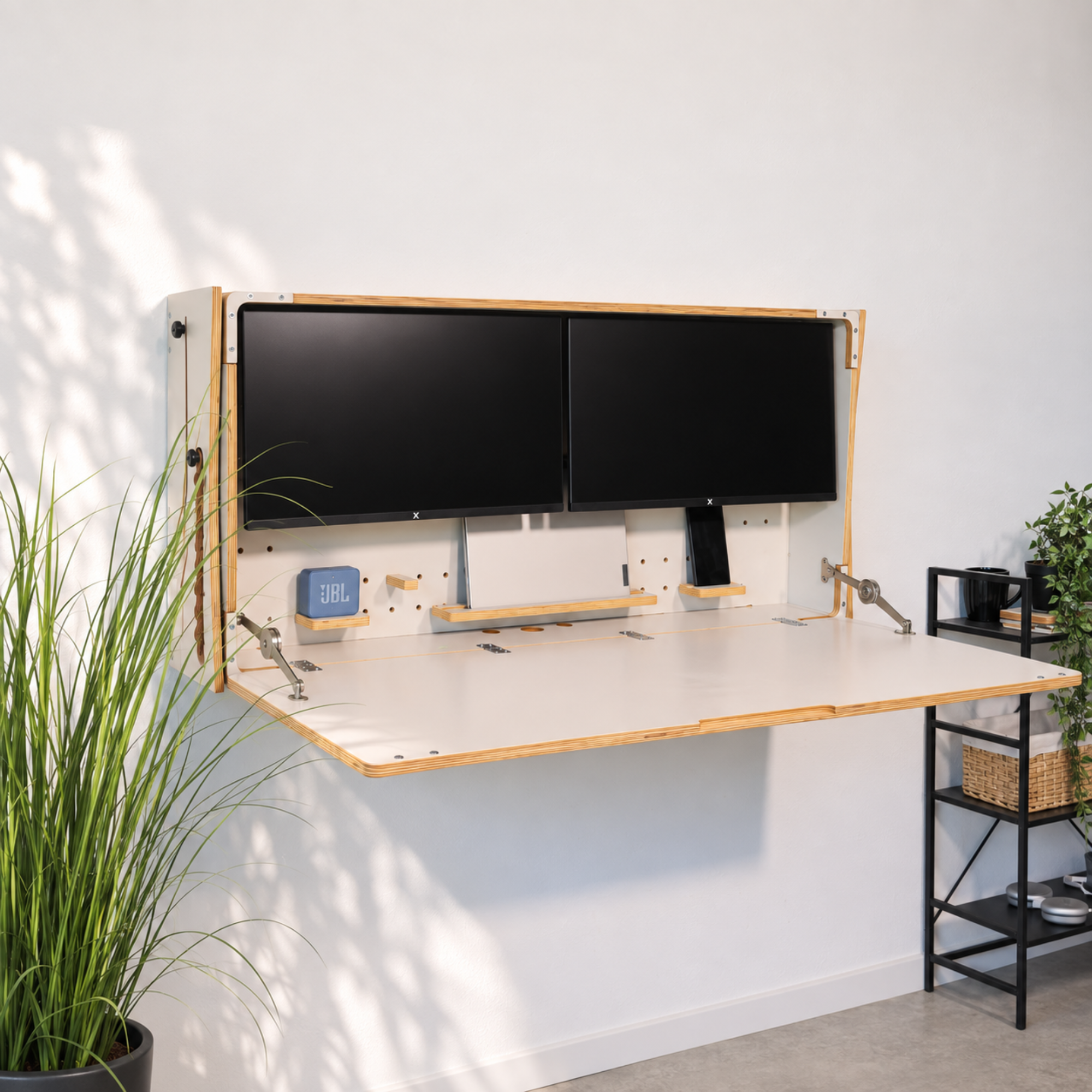 Adjustable Dual Monitor Murphy Desk | Wall Mounted Desk for Two 24″ Monitors