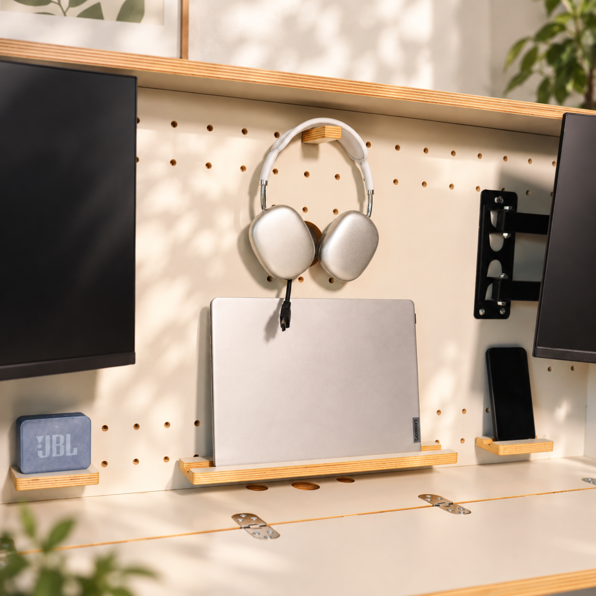 Adjustable Dual Monitor Murphy Desk | Wall Mounted Desk for Two 24″ Monitors